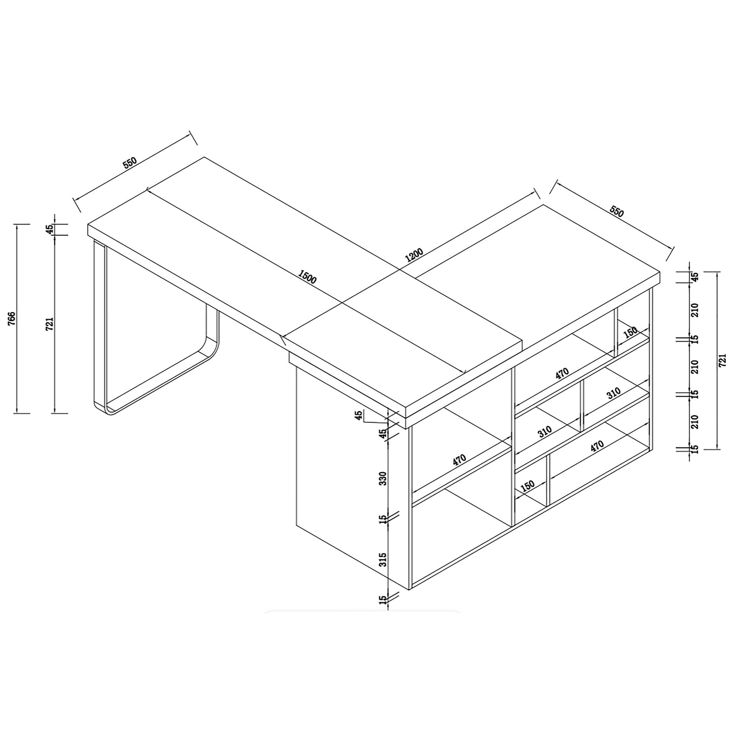 Criterion Aspire Desk Adjustable Return 1500mm Dark Oak Black