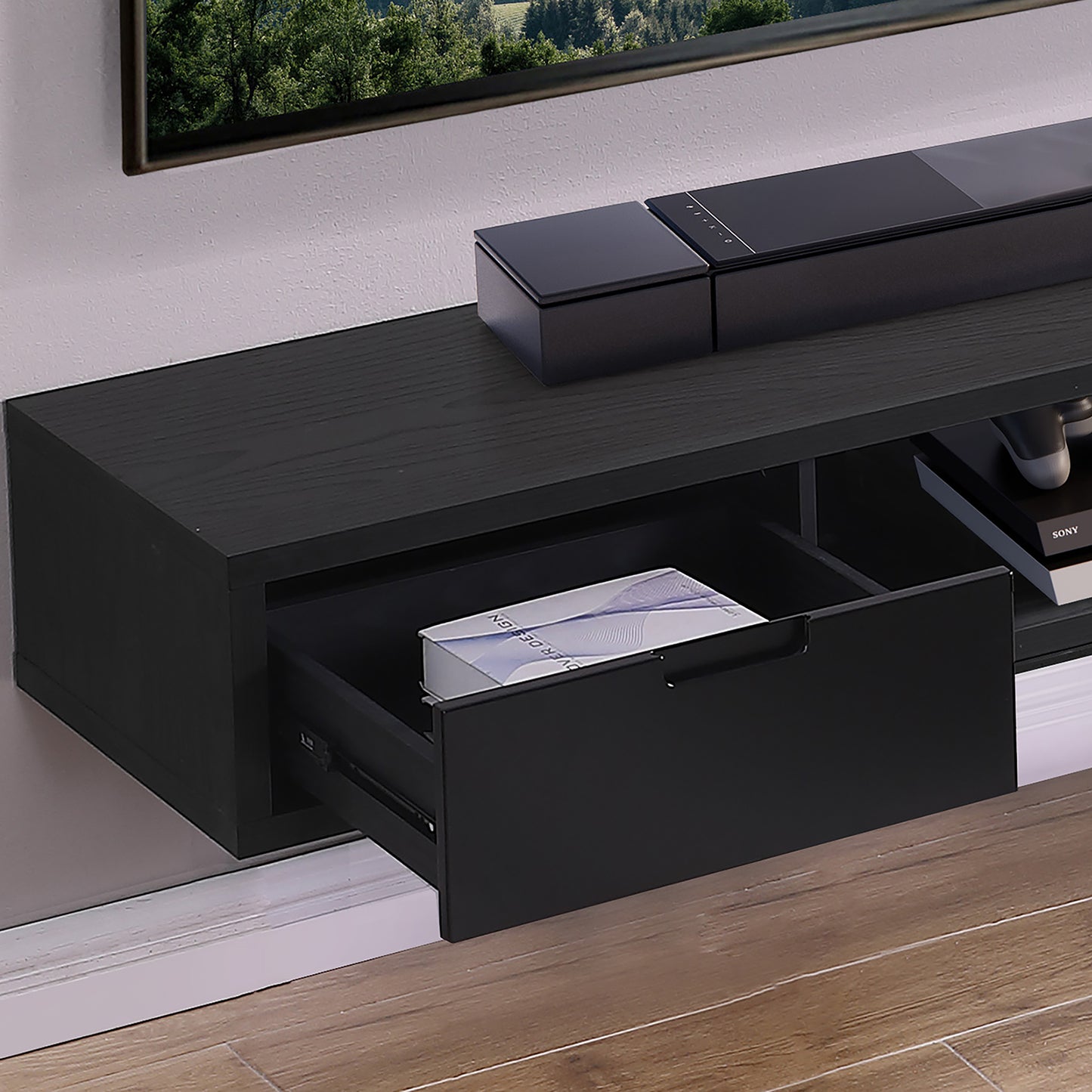 Criterion Air Wall Mount Entertainment Unit 1800mm Black Oak