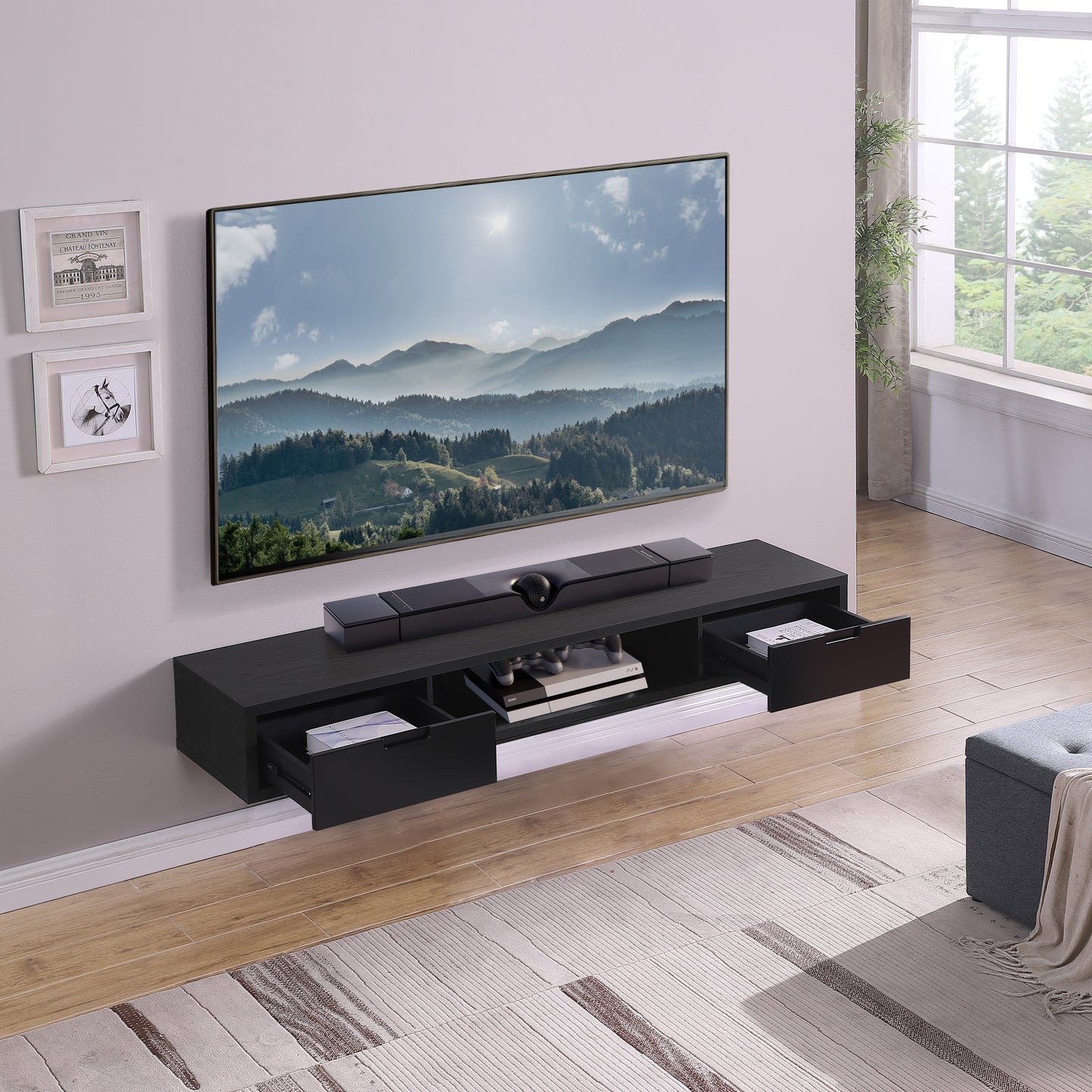 Criterion Air Wall Mount Entertainment Unit 1800mm Black Oak