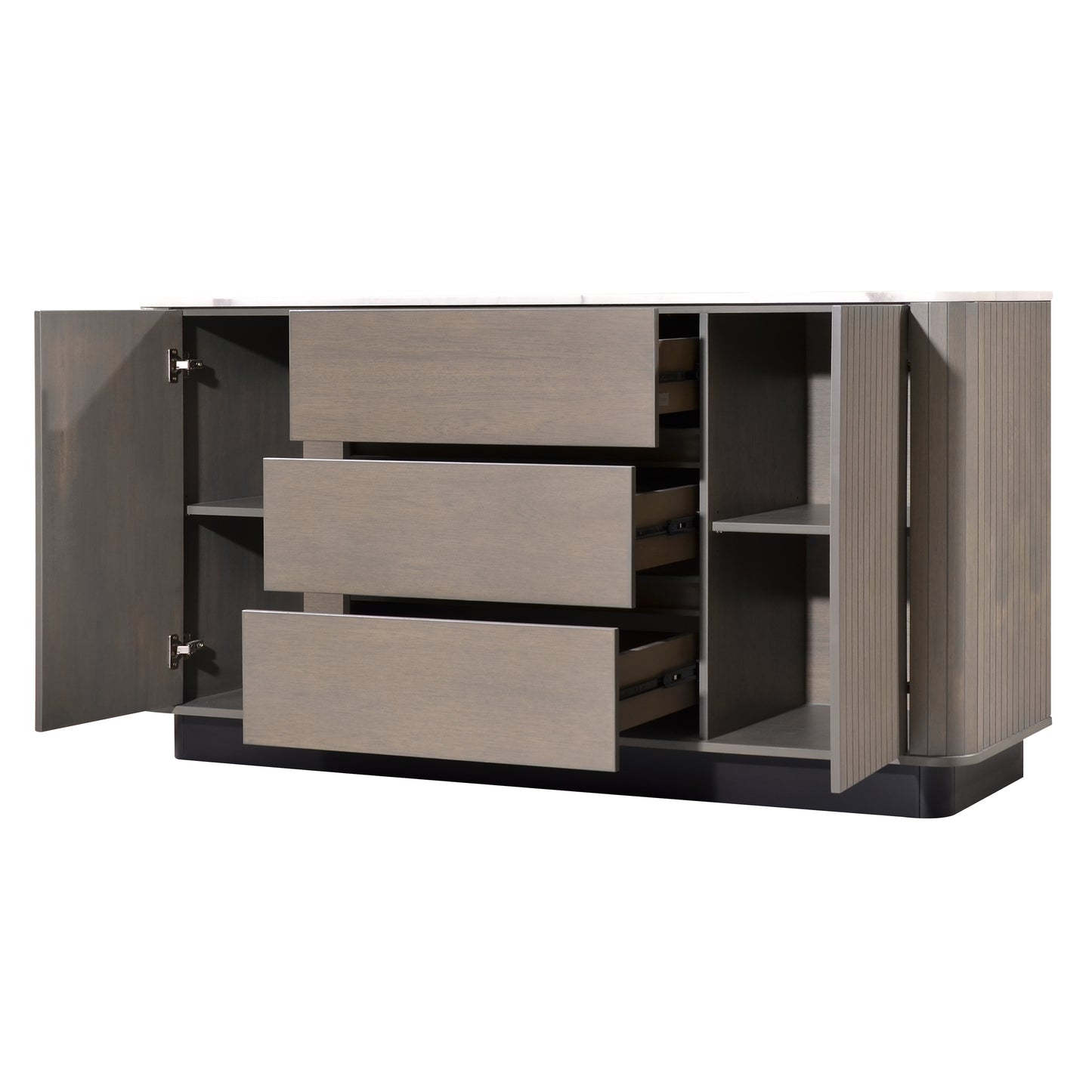 Criterion Eucla Buffet, Side Board 1600mm Semi-Assembled, 20mm Laminated Marble Top, Wood Plinth. KSK Slate Wood Veneer