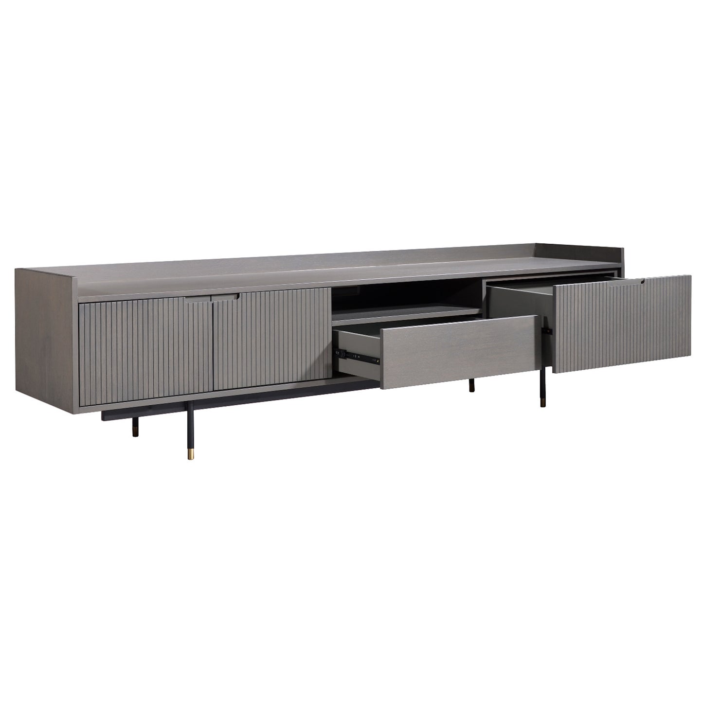 Criterion Bremer Entertainment Unit, TV Cabinet 2000mm Semi-Assembled, KSK Grey Wood Veneer