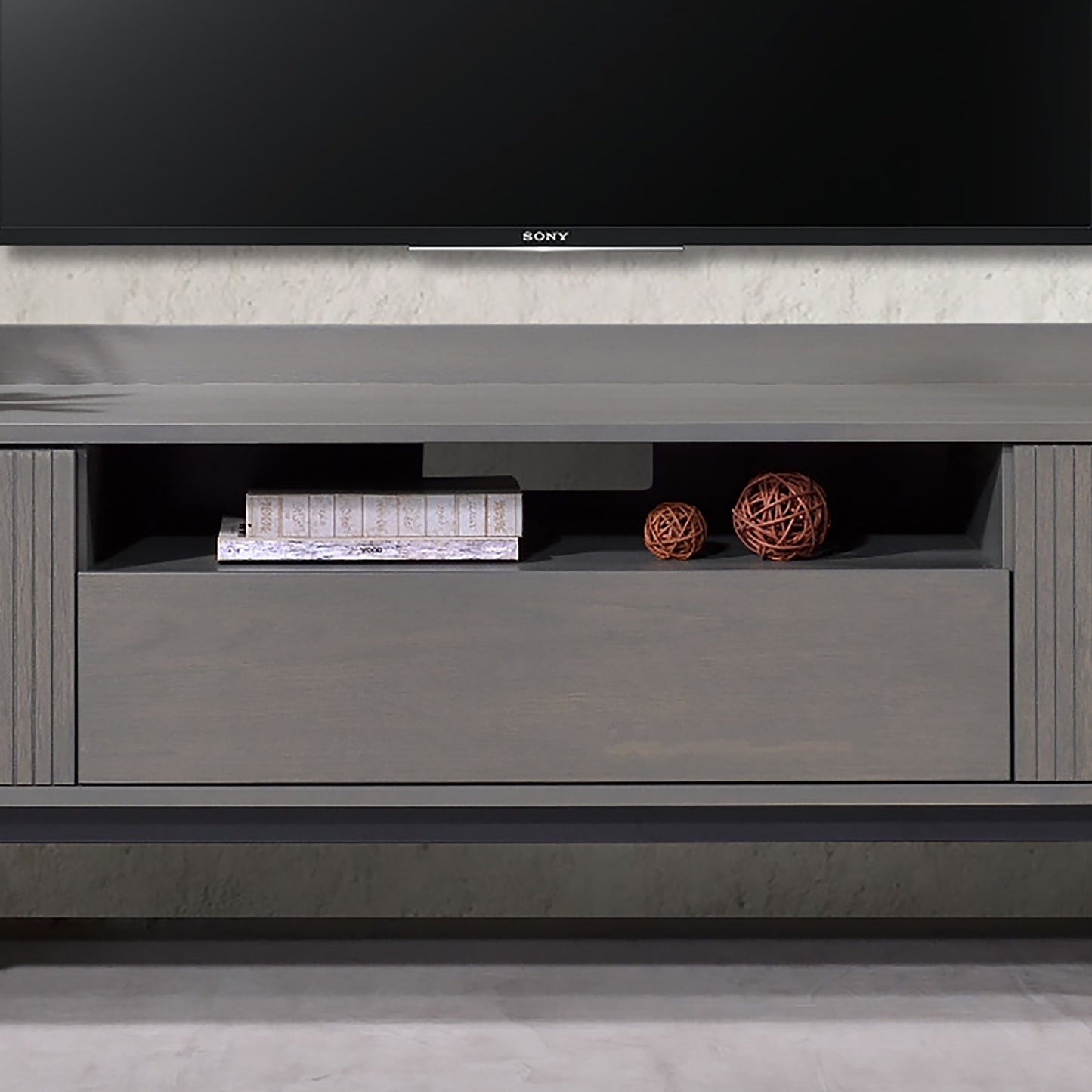 Criterion Bremer Entertainment Unit, TV Cabinet 1800mm Semi-Assembled, KSK Grey Wood Veneer