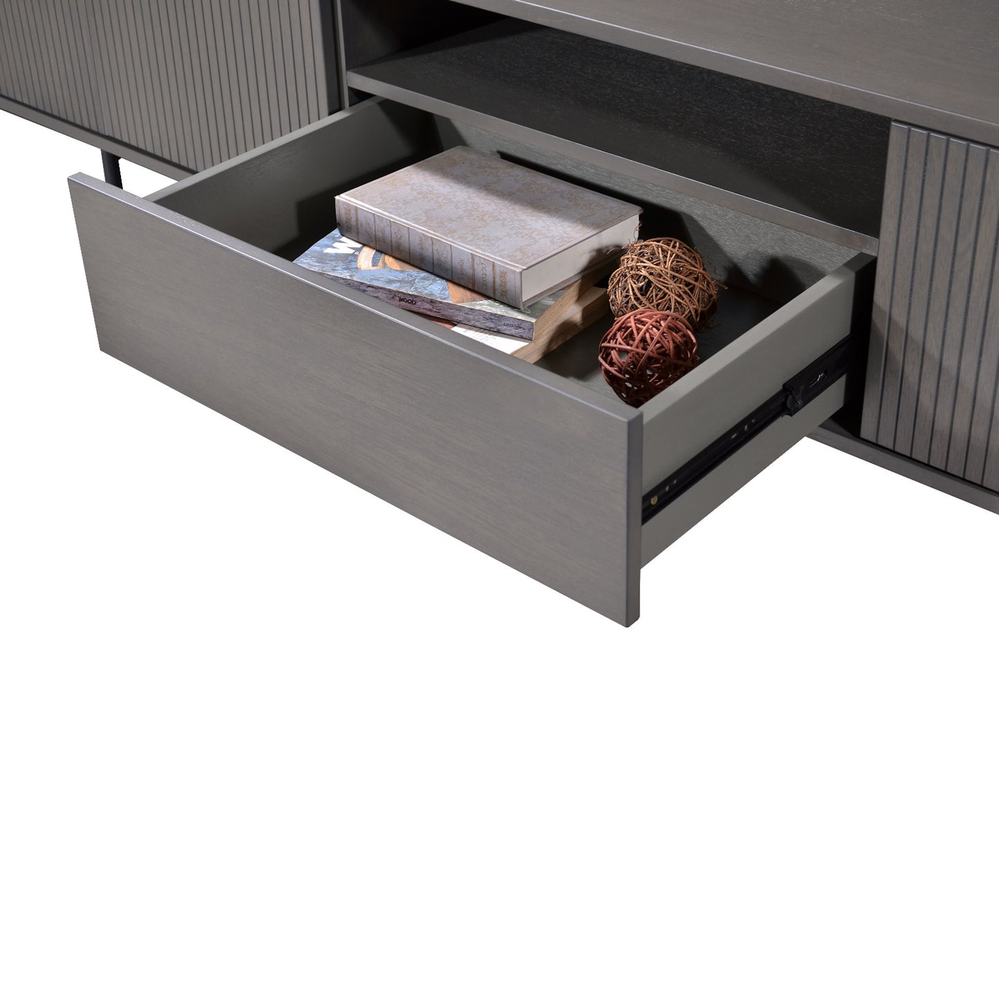 Criterion Bremer Entertainment Unit, TV Cabinet 1800mm Semi-Assembled, KSK Grey Wood Veneer