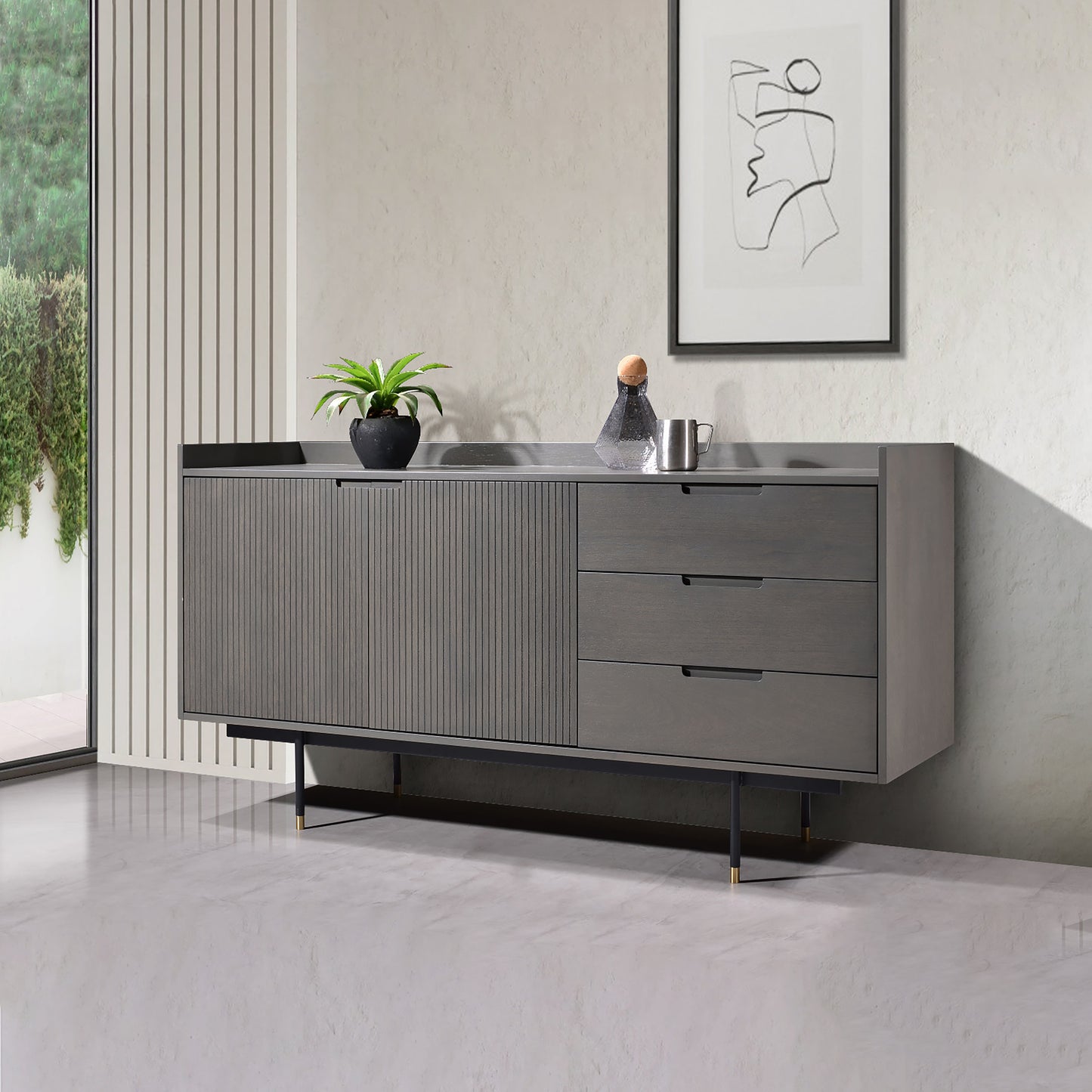 Criterion Bremer Buffet, Side Board 1600mm Semi-Assembled, KSK Grey Wood Veneer