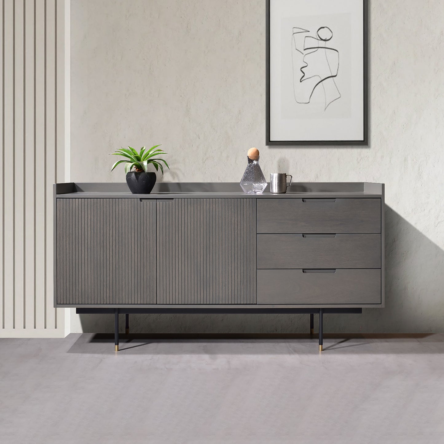 Criterion Bremer Buffet, Side Board 1600mm Semi-Assembled, KSK Grey Wood Veneer