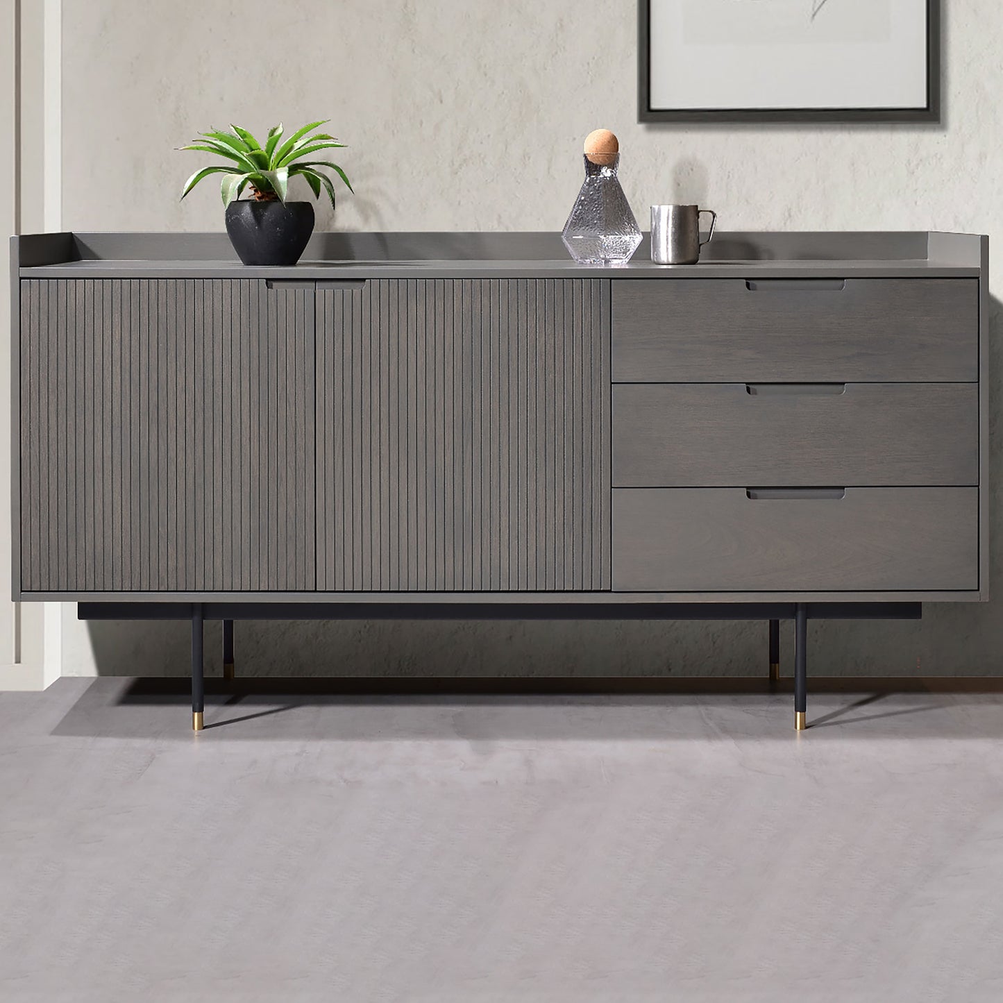 Criterion Bremer Buffet, Side Board 1600mm Semi-Assembled, KSK Grey Wood Veneer