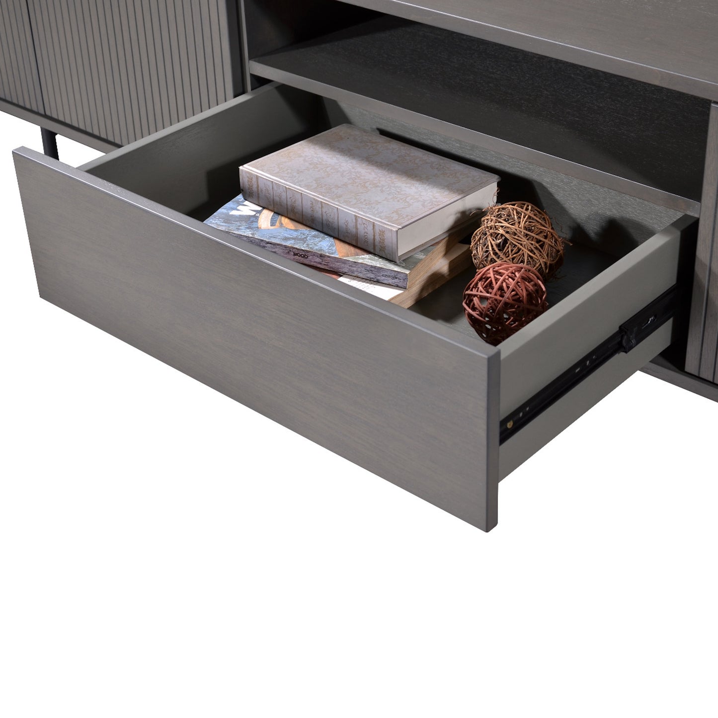 Criterion Bremer Entertainment Unit, TV Cabinet 2000mm Semi-Assembled, KSK Grey Wood Veneer