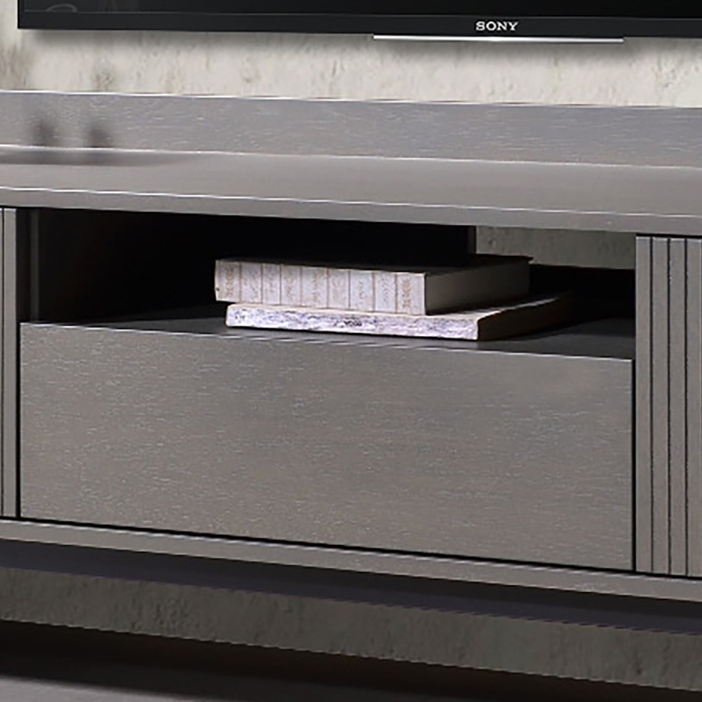 Criterion Bremer Entertainment Unit, TV Cabinet 2000mm Semi-Assembled, KSK Grey Wood Veneer