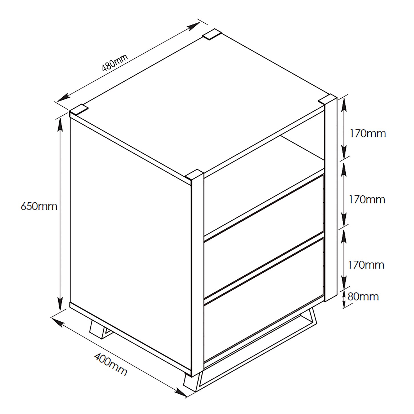 Criterion Capri Bed Side Table, End Table 400mm Black Oak Gold