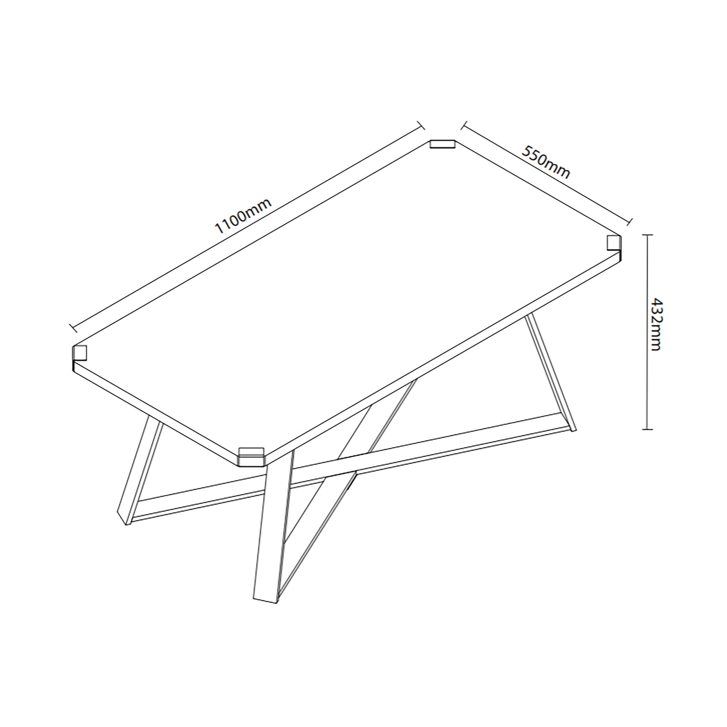 Criterion Capri Coffee Table 1100mm Rectangular Table, Black Metal Leg and Metal Highlights Dark Oak