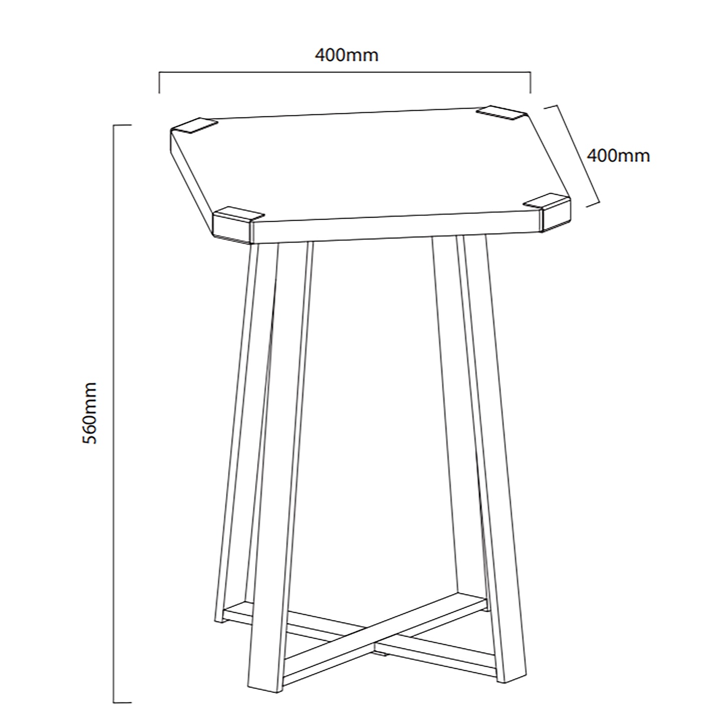 Criterion Capri Side Table 400mm Square Table, Black Metal Leg and Metal Highlights Dark Oak