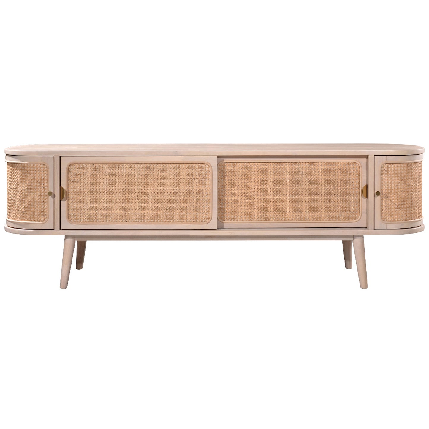 Criterion Jurien Entertainment Unit, TV Cabinet 1800mm Semi-Assembled, Solid Rubber Wood Construction Rattan and White Chocolate