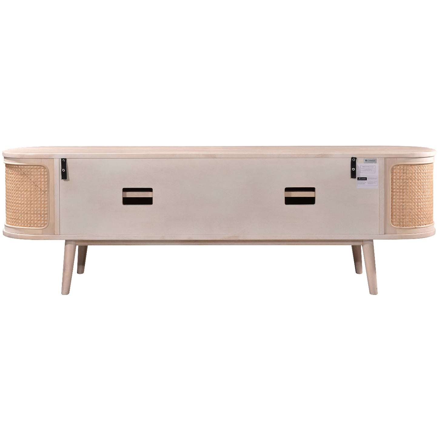 Criterion Jurien Entertainment Unit, TV Cabinet 1800mm Semi-Assembled, Solid Rubber Wood Construction Rattan and White Chocolate