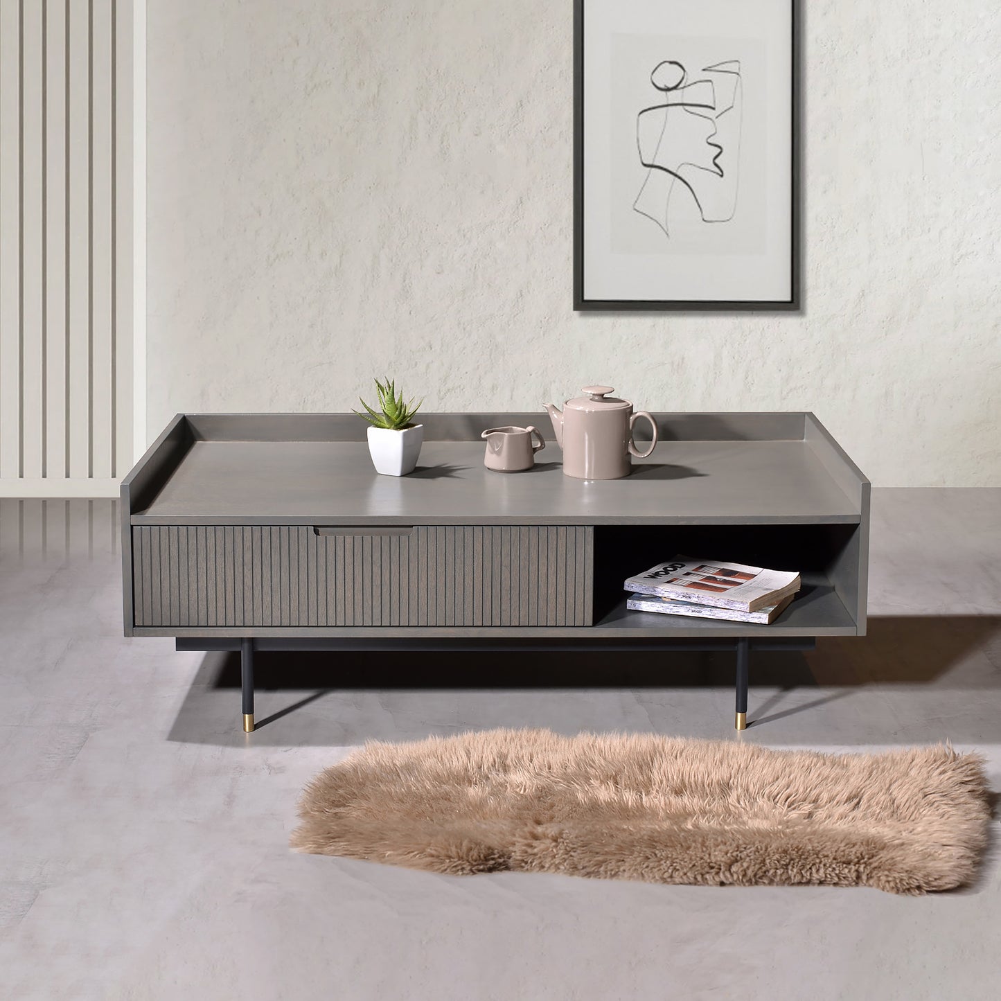 Criterion Bremer Coffee Table 1200mm Semi-Assembled, KSK Grey Wood Veneer