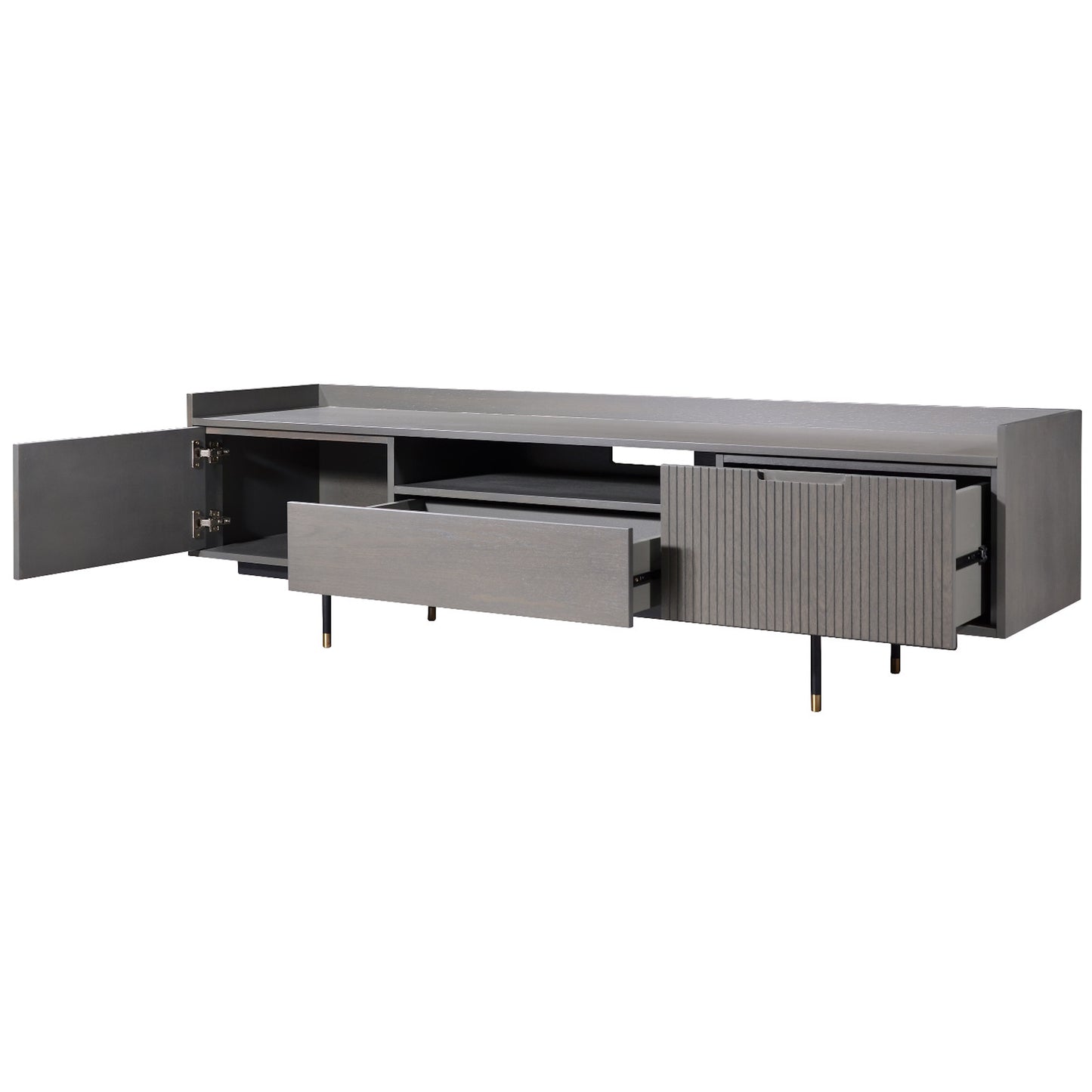 Criterion Bremer Entertainment Unit, TV Cabinet 1800mm Semi-Assembled, KSK Grey Wood Veneer