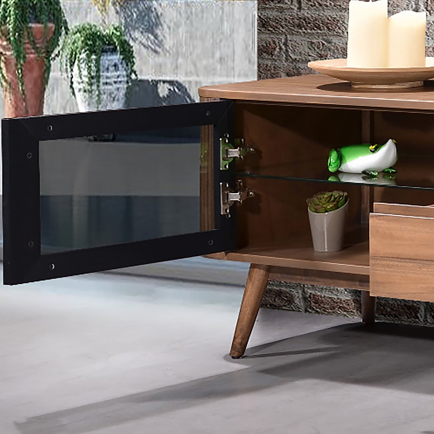 Criterion Denham Entertainment Unit, TV Cabinet 2000mm Semi-Assembled, Solid Rubber Wood Legs Light Walnut Wood Veneer