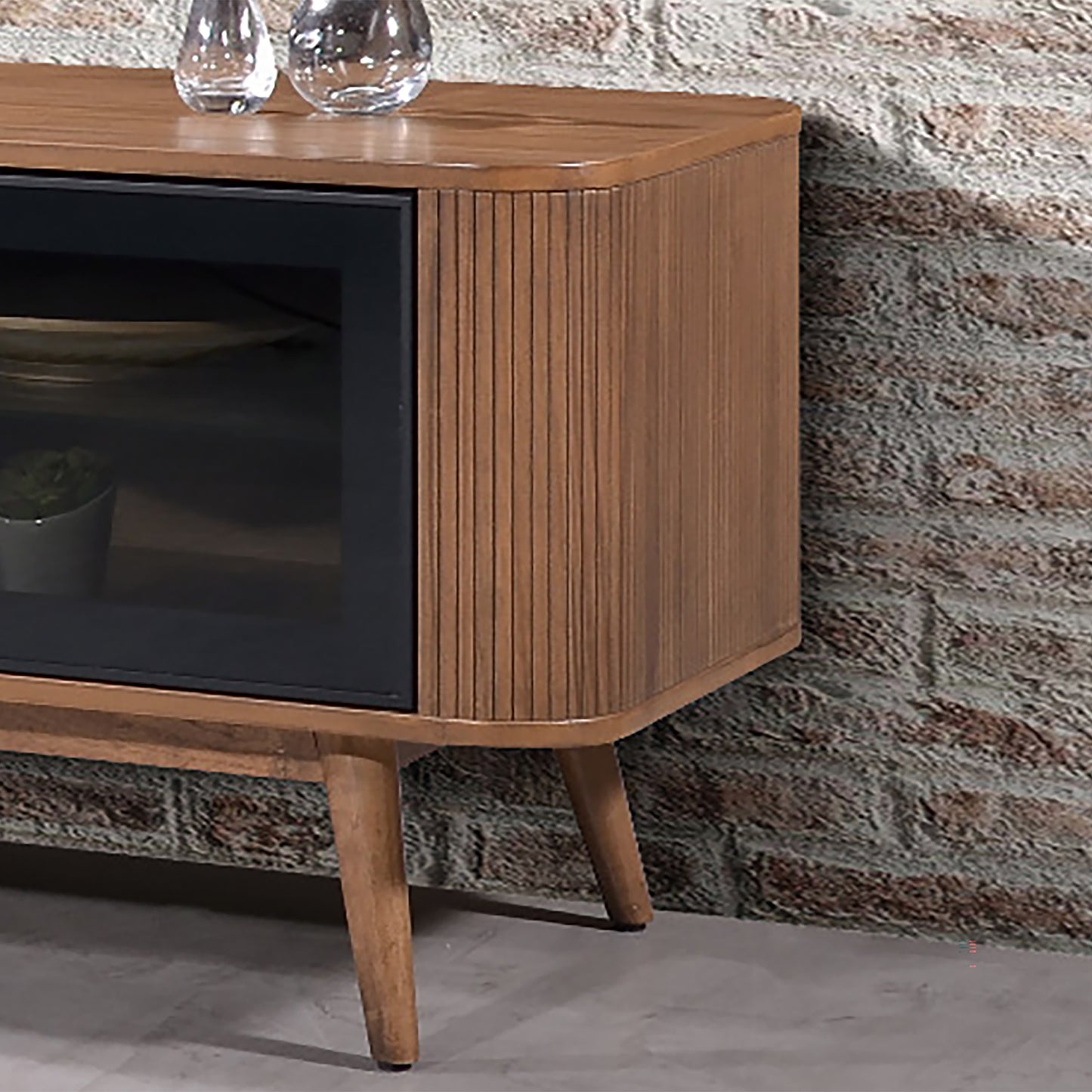 Criterion Denham Entertainment Unit, TV Cabinet 2000mm Semi-Assembled, Solid Rubber Wood Legs Light Walnut Wood Veneer