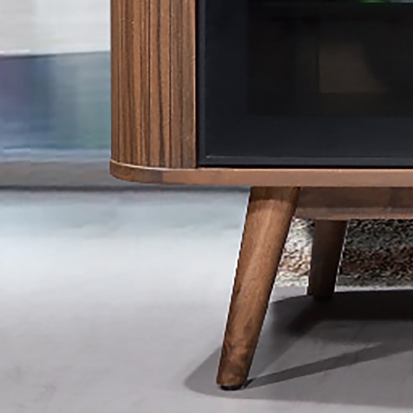 Criterion Denham Entertainment Unit, TV Cabinet 2000mm Semi-Assembled, Solid Rubber Wood Legs Light Walnut Wood Veneer