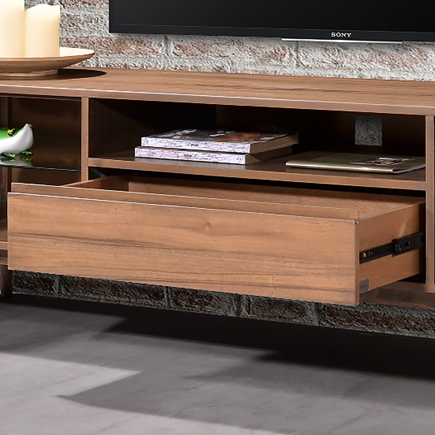 Criterion Denham Entertainment Unit, TV Cabinet 2000mm Semi-Assembled, Solid Rubber Wood Legs Light Walnut Wood Veneer