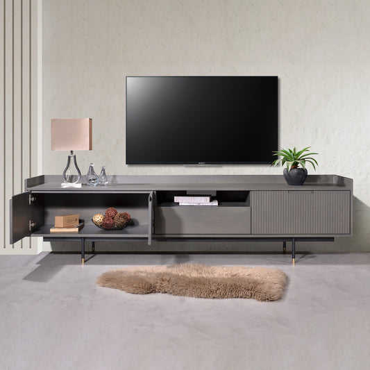 Criterion Bremer Entertainment Unit, TV Cabinet 2000mm Semi-Assembled, KSK Grey Wood Veneer
