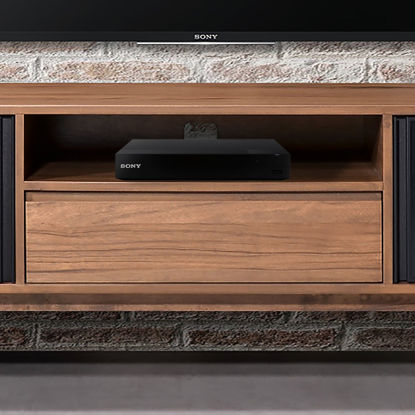 Criterion Denham Entertainment Unit, TV Cabinet 1800mm Semi-Assembled, Solid Rubber Wood Legs Light Walnut Wood Veneer