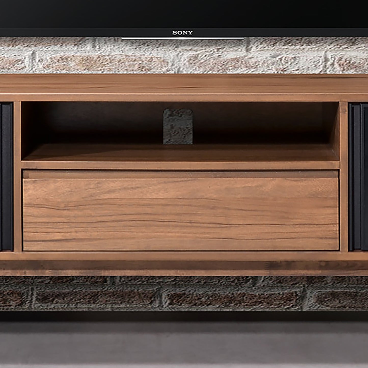 Criterion Denham Entertainment Unit, TV Cabinet 1800mm Semi-Assembled, Solid Rubber Wood Legs Light Walnut Wood Veneer
