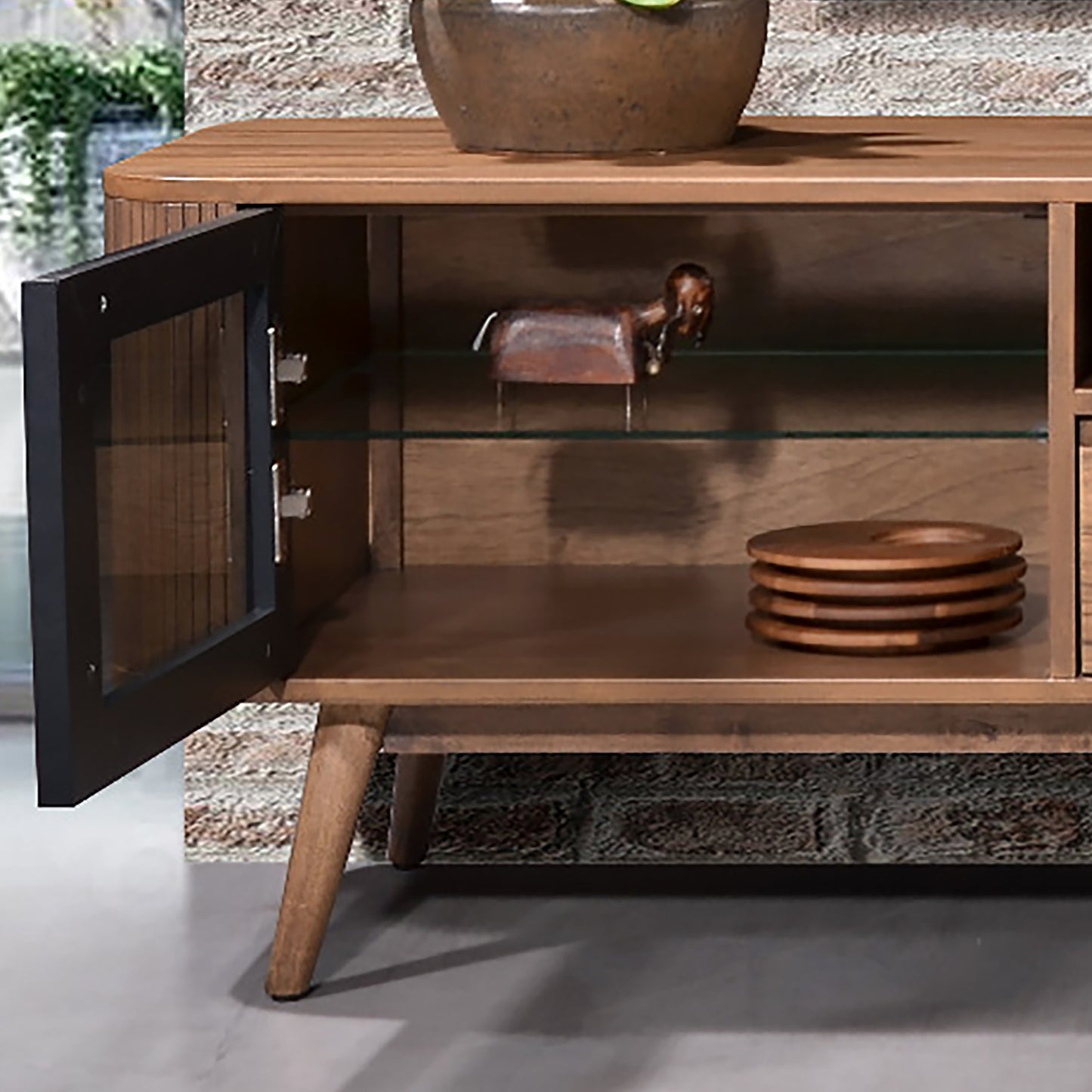 Criterion Denham Entertainment Unit, TV Cabinet 1800mm Semi-Assembled, Solid Rubber Wood Legs Light Walnut Wood Veneer