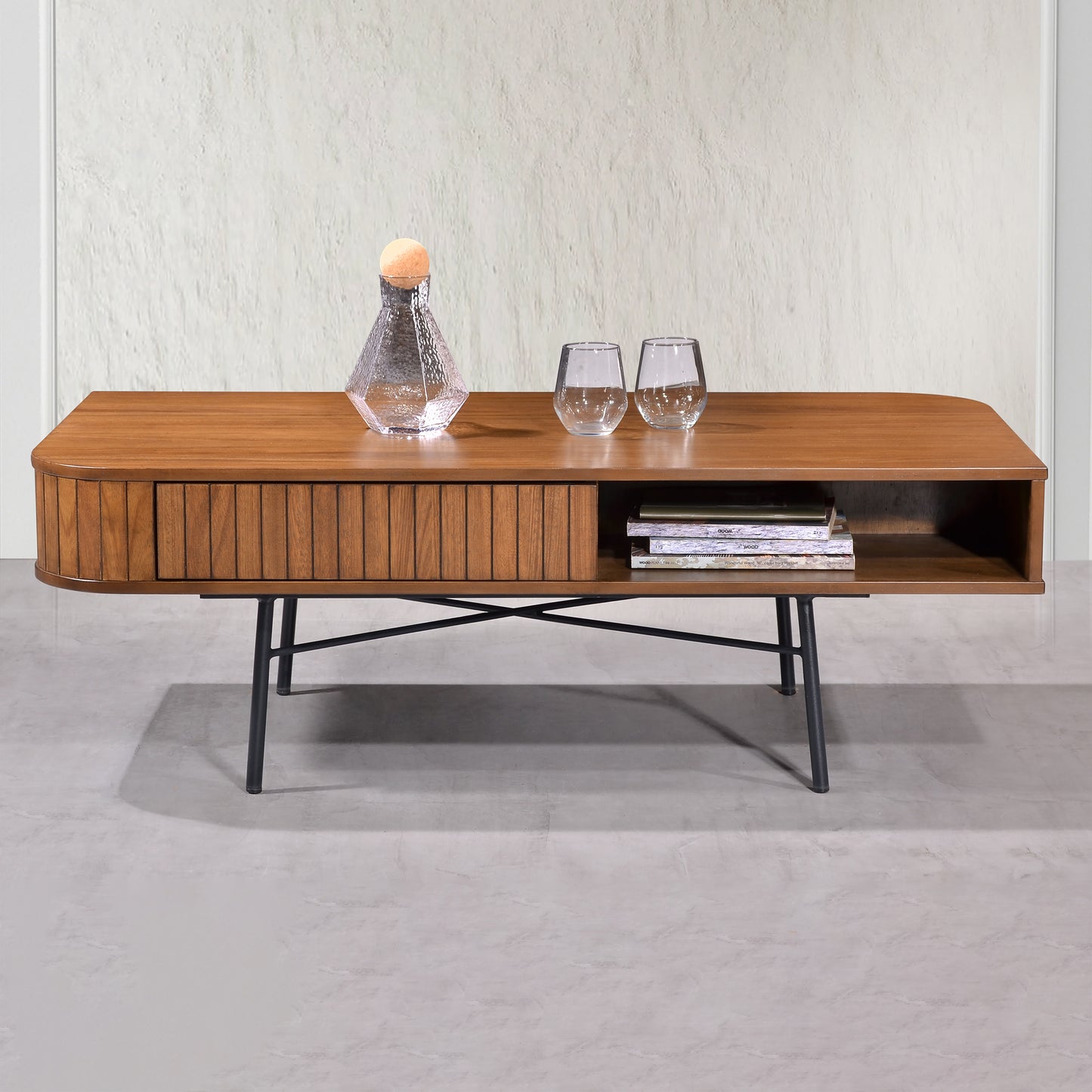 Criterion Albany Coffee Table 1200mm Semi-Assembled, Powder Coated Steel Legs Dark Ash