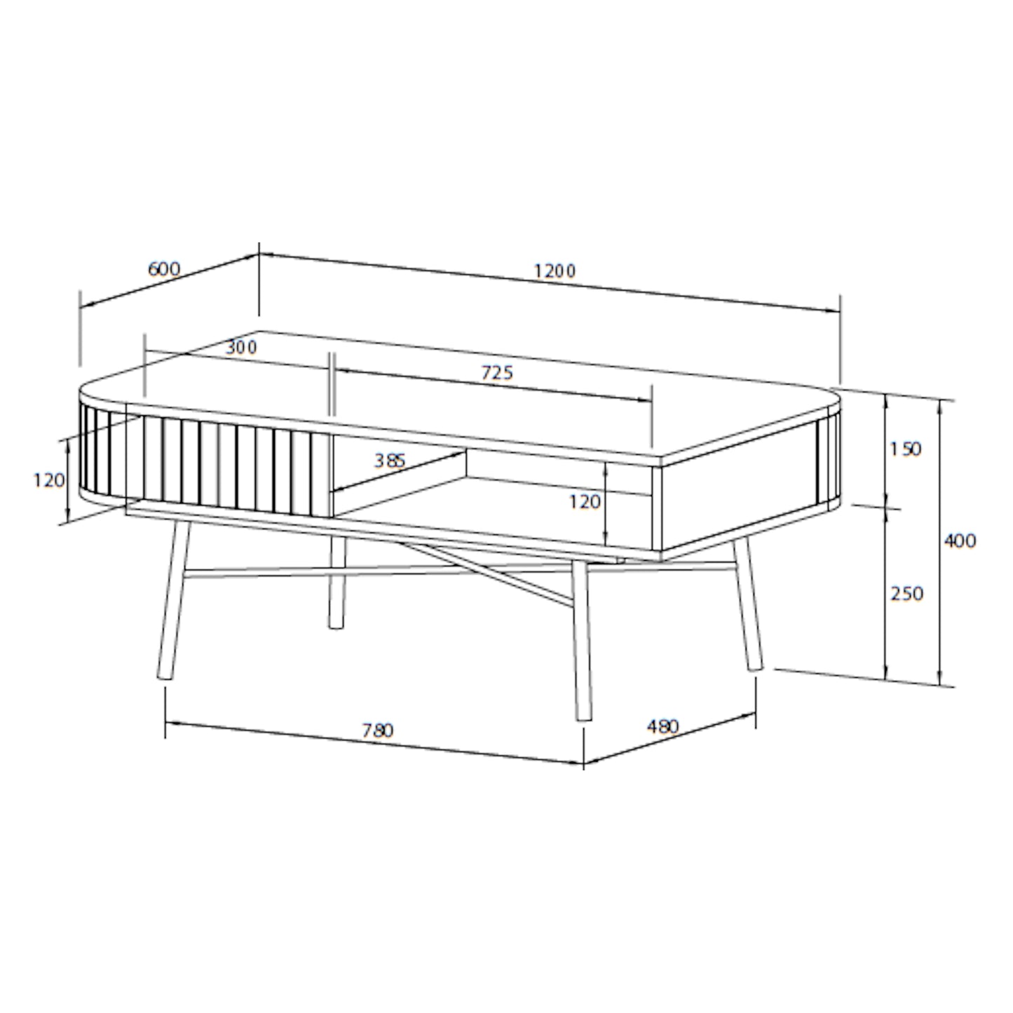 Criterion Albany Coffee Table 1200mm Semi-Assembled, Powder Coated Steel Legs Dark Ash