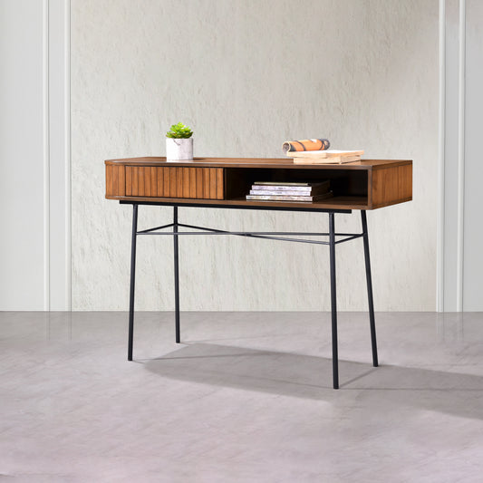 Criterion Albany Console Table 1200mm Semi-Assembled, Powder Coated Steel Legs Dark Ash
