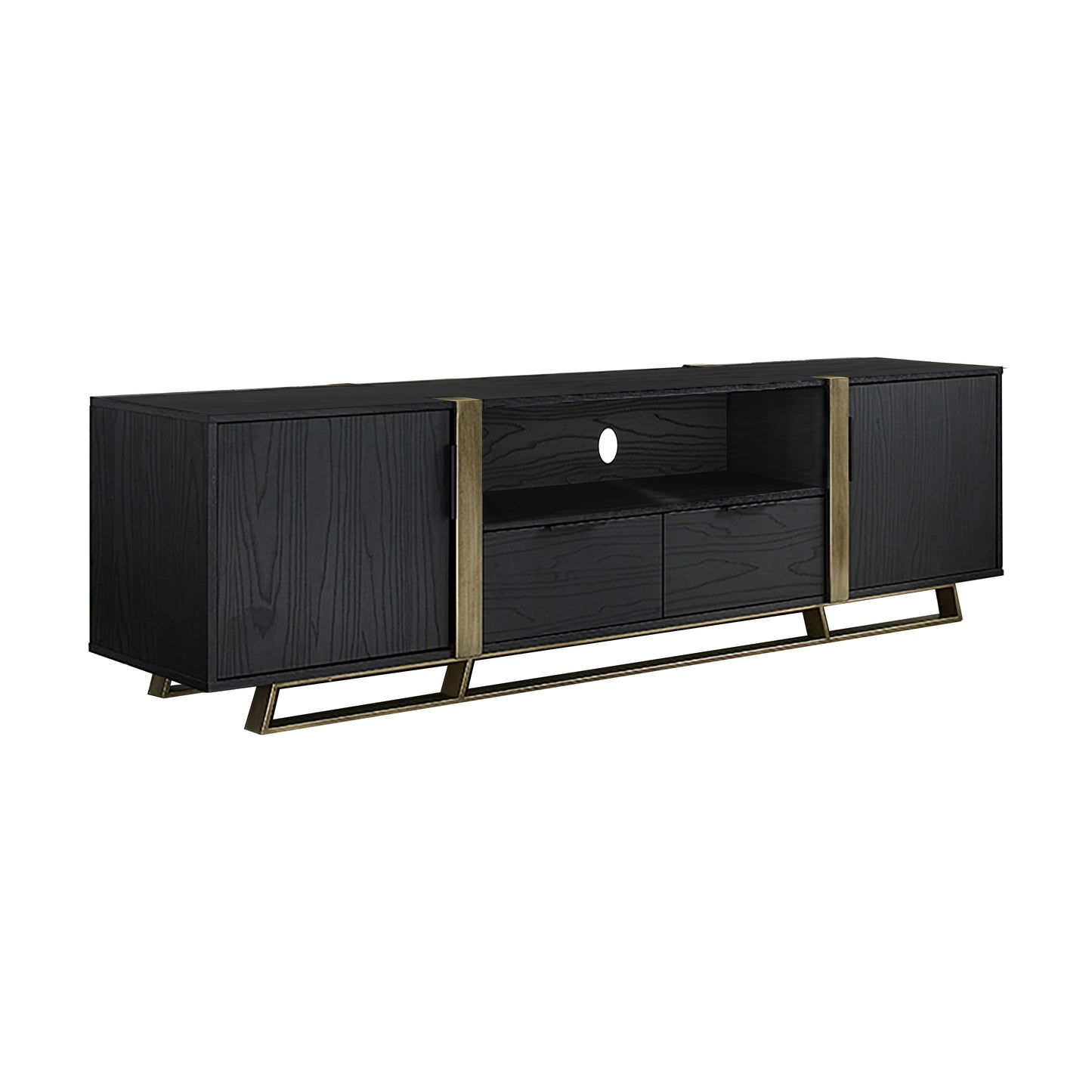 Criterion Capri Entertainment Center, TV Stand, Entertainment Unit 1800mm Stylish Gold Metal Frame and Highlights Black Oak