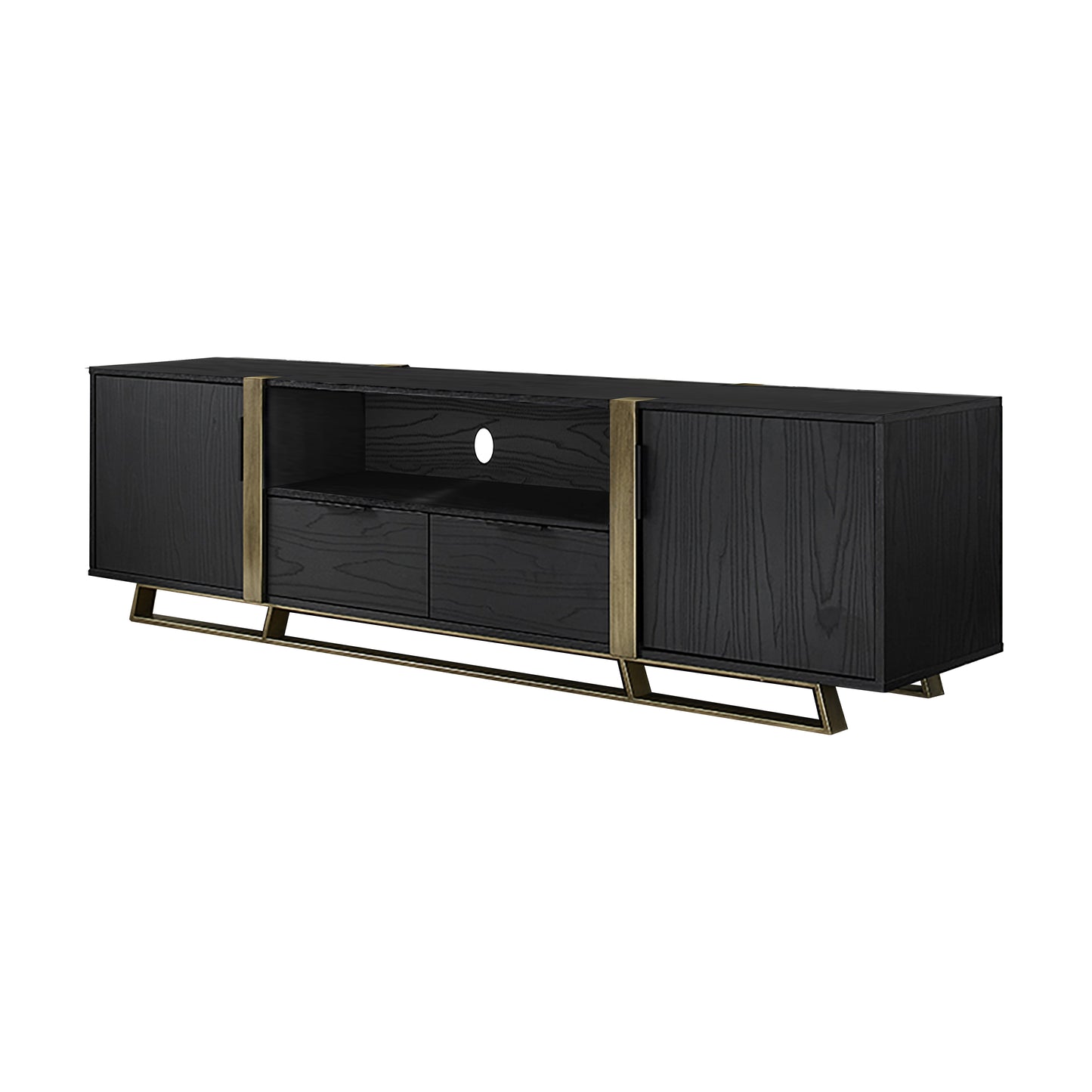 Criterion Capri Entertainment Center, TV Stand, Entertainment Unit 1800mm Stylish Gold Metal Frame and Highlights Black Oak