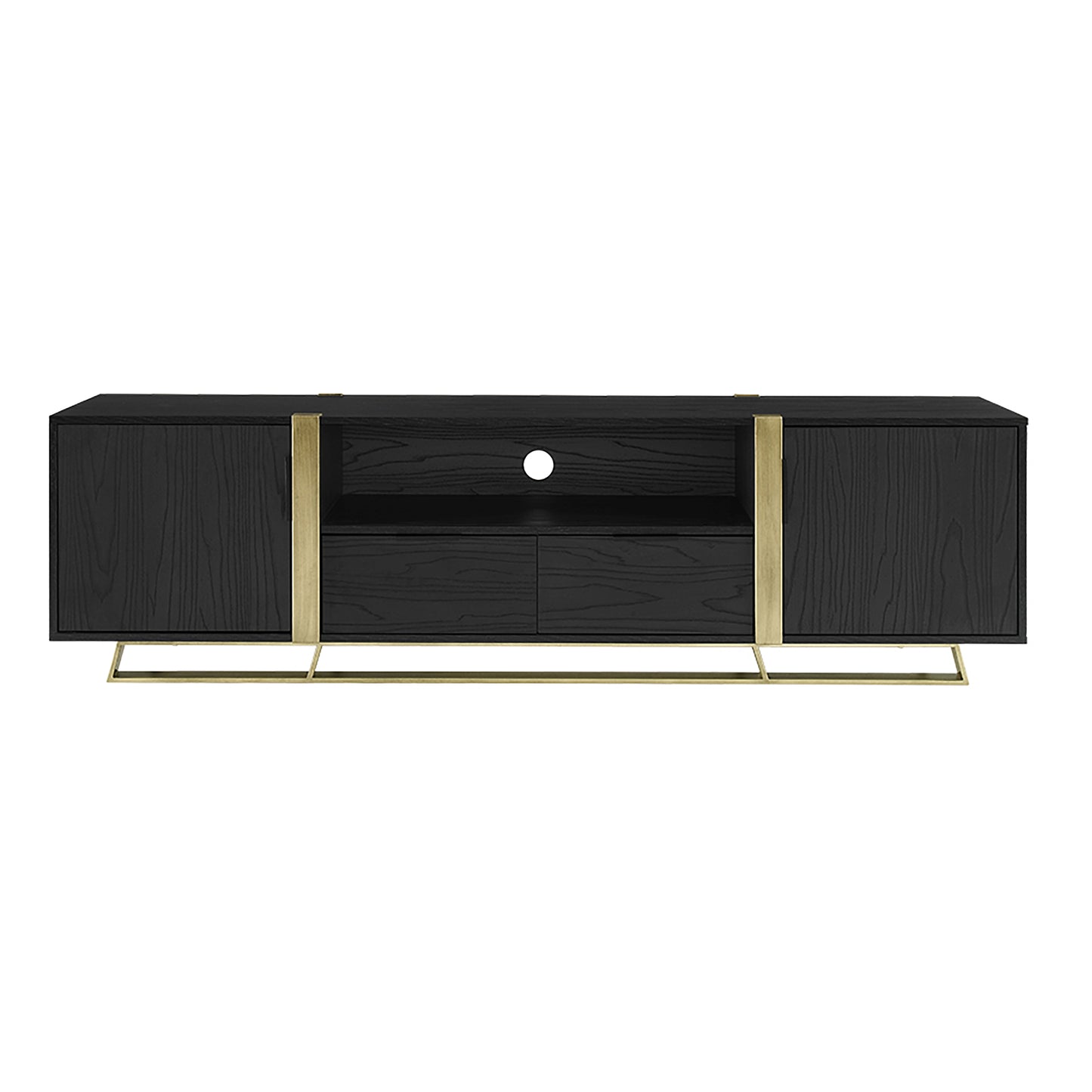 Criterion Capri Entertainment Center, TV Stand, Entertainment Unit 1800mm Stylish Gold Metal Frame and Highlights Black Oak