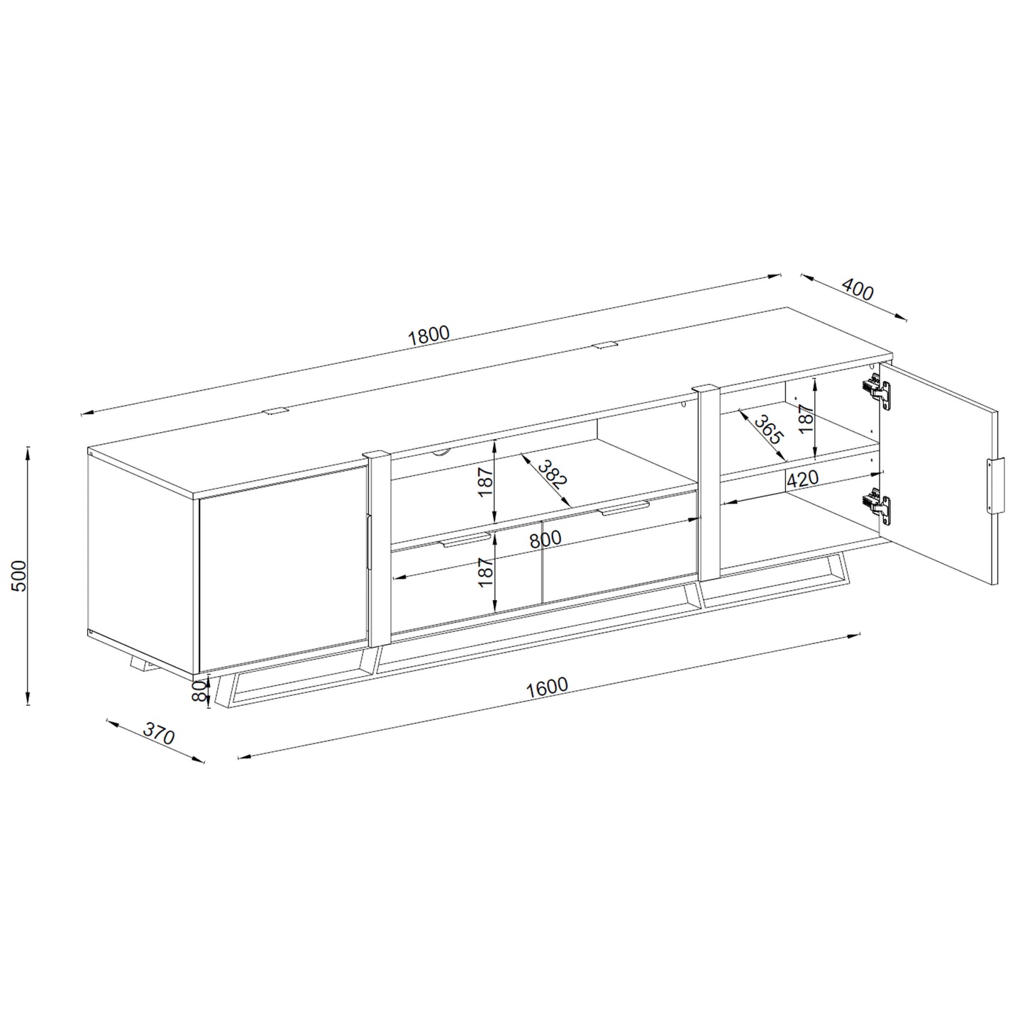 Criterion Capri Entertainment Center, TV Stand, Entertainment Unit 1800mm Stylish Gold Metal Frame and Highlights Black Oak