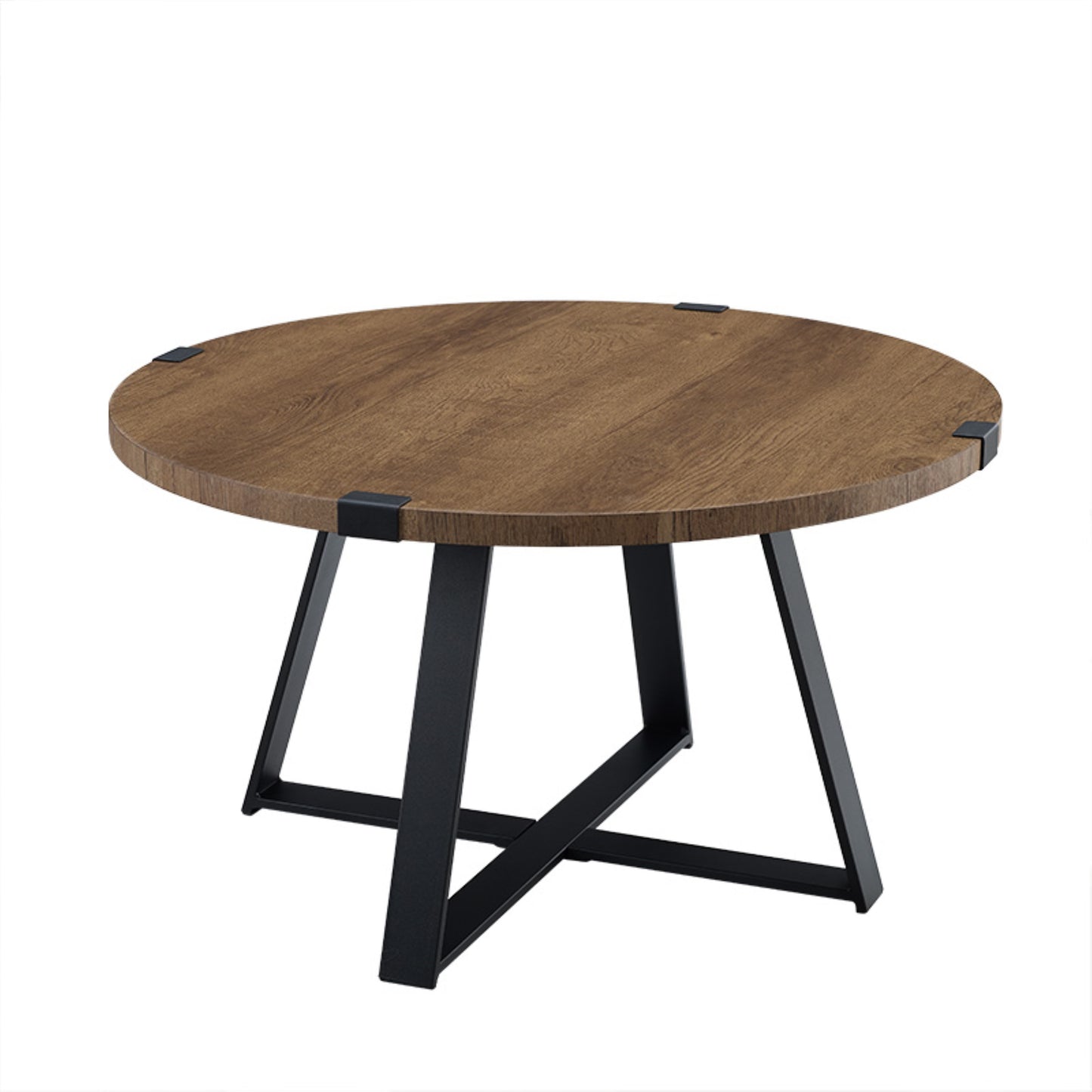Criterion Capri Coffee Tables 770mm Round Table, Black Metal Leg and Metal Highlights Dark Oak