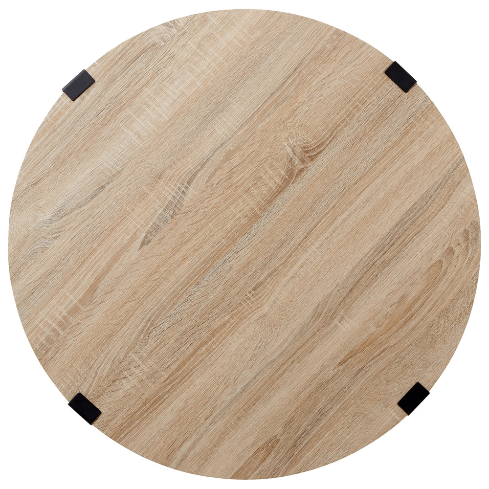 Criterion Capri Coffee Tables 770mm Round Table, Black Metal Leg and Metal Highlights Oak