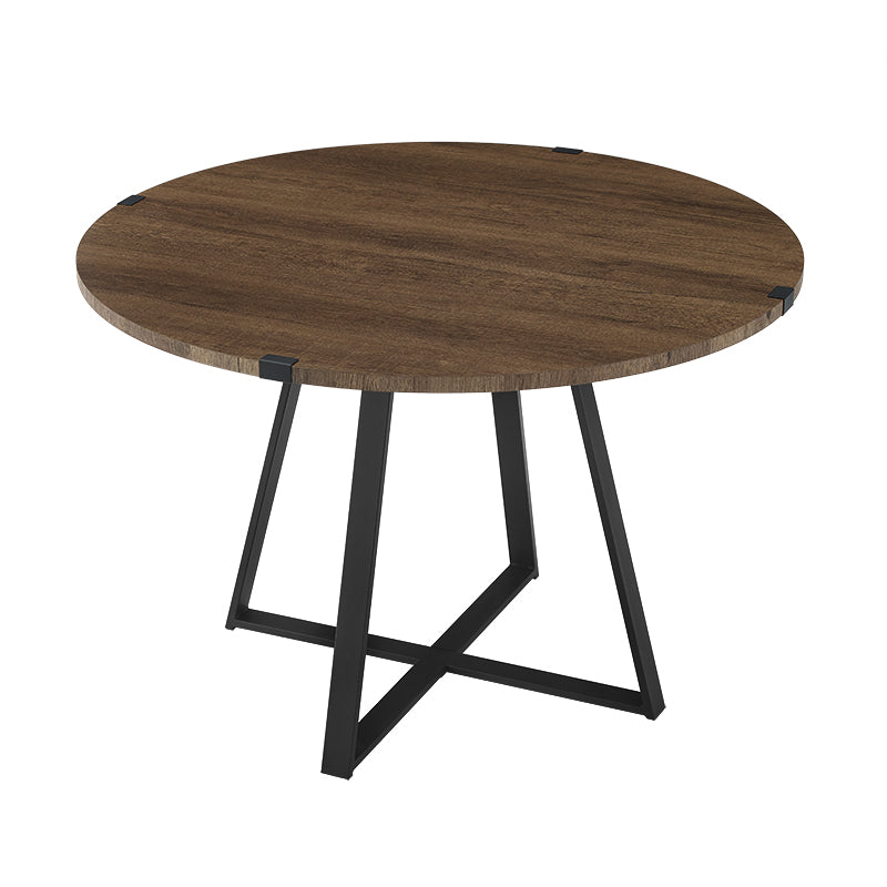 Criterion Capri Dining Table 1150mm Round Table, Black Metal Leg and Metal Highlights Dark Oak