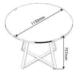 Criterion Capri Dining Table 1150mm Round Table, Black Metal Leg and Metal Highlights Dark Oak