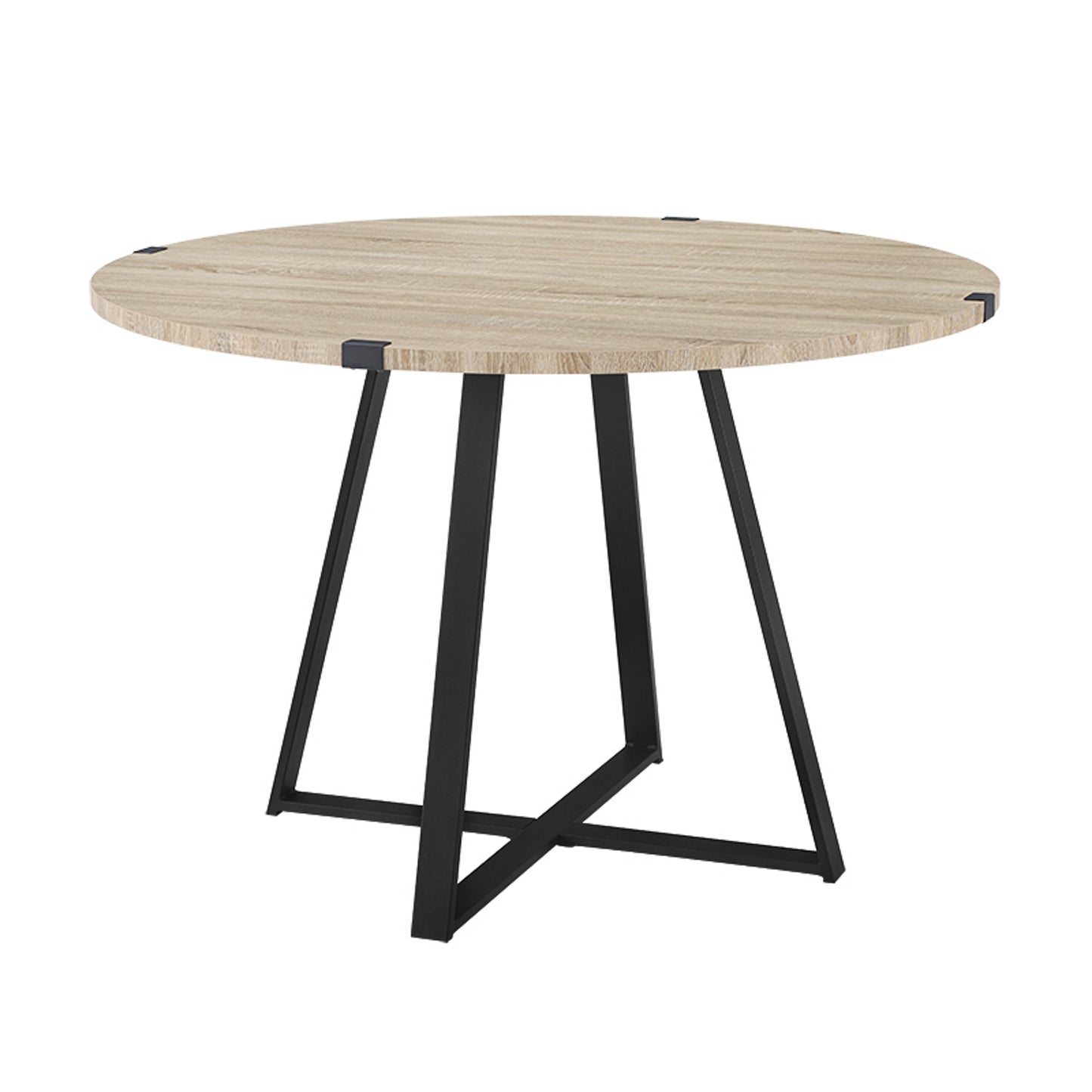 Criterion Capri Dining Table 1150mm Round Table, Black Metal Leg and Metal Highlights Oak