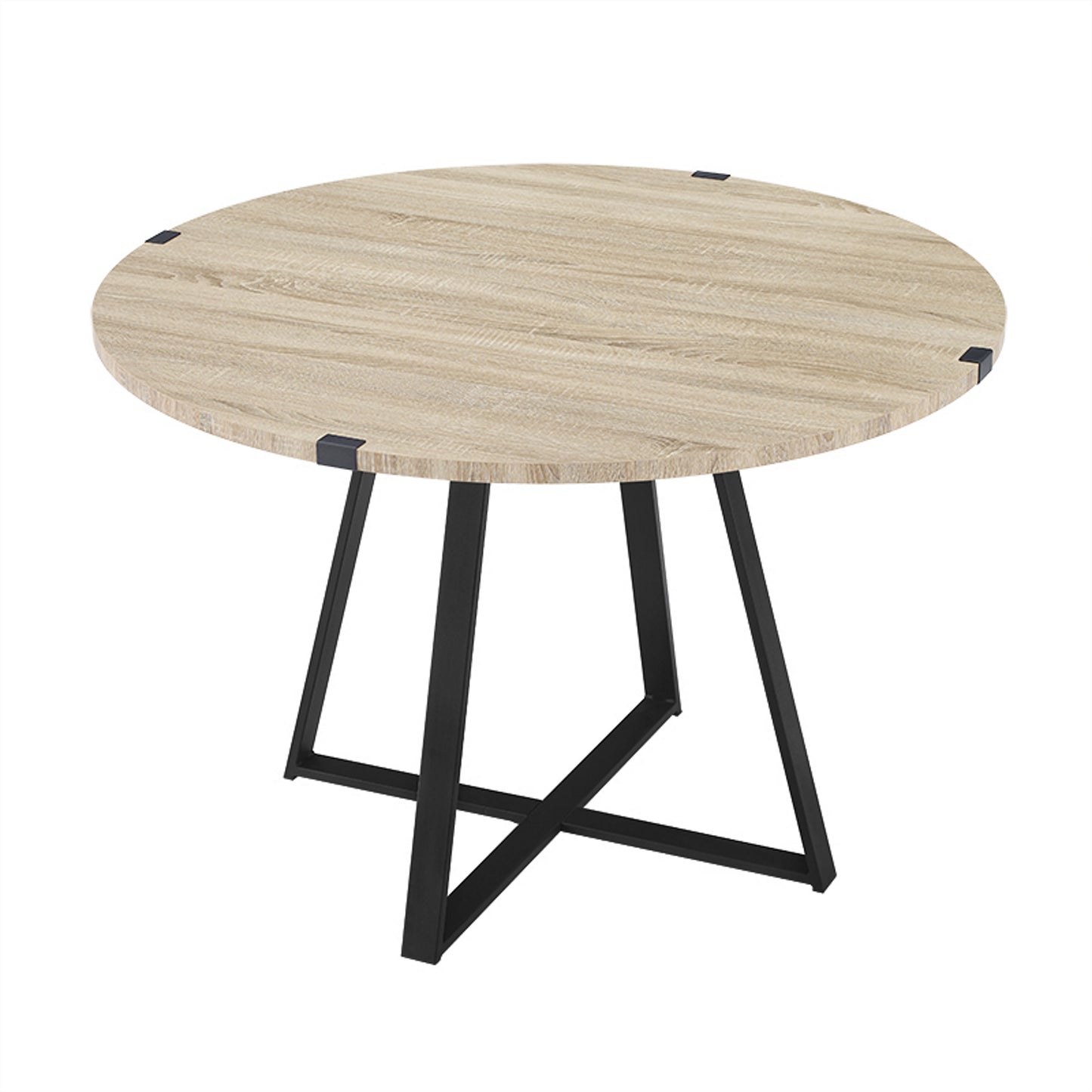Criterion Capri Dining Table 1150mm Round Table, Black Metal Leg and Metal Highlights Oak