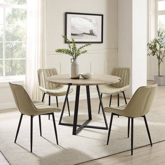 Criterion Capri Dining Table 1150mm Round Table, Black Metal Leg and Metal Highlights Oak