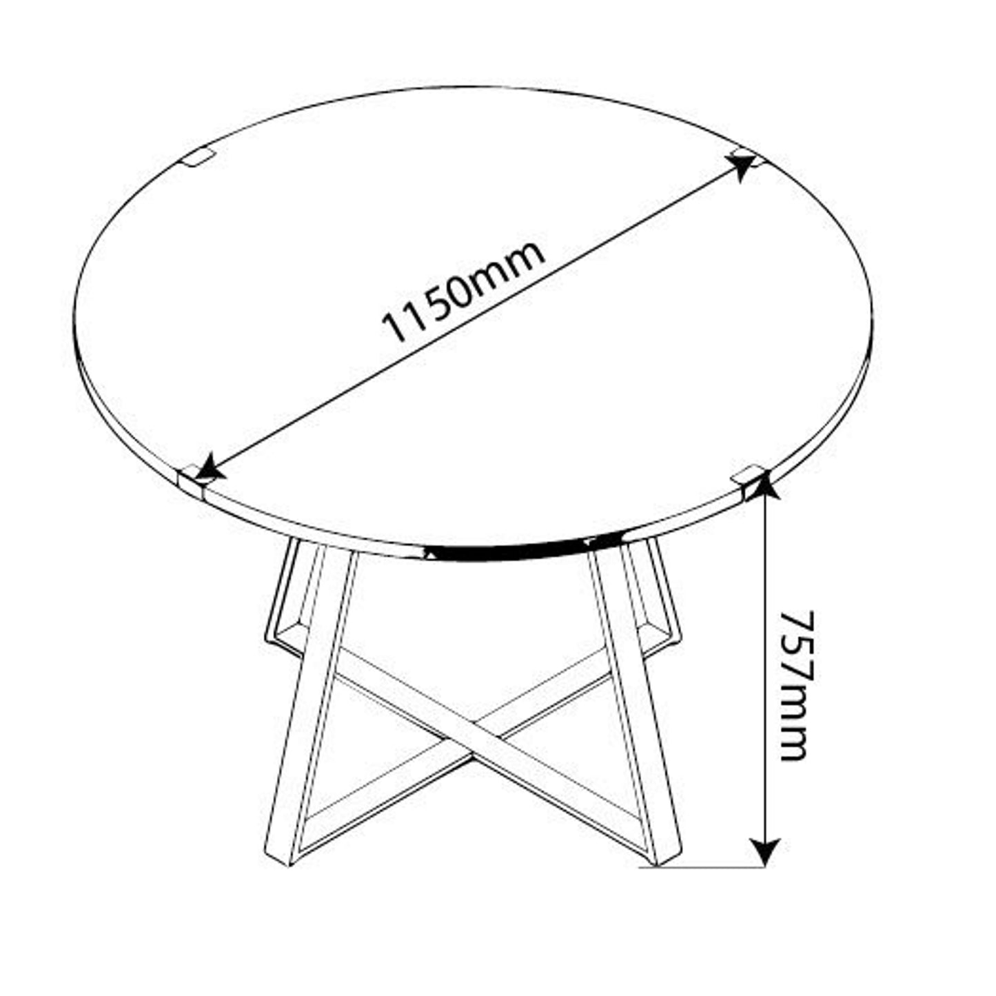 Criterion Capri Dining Table 1150mm Round Table, Black Metal Leg and Metal Highlights Oak