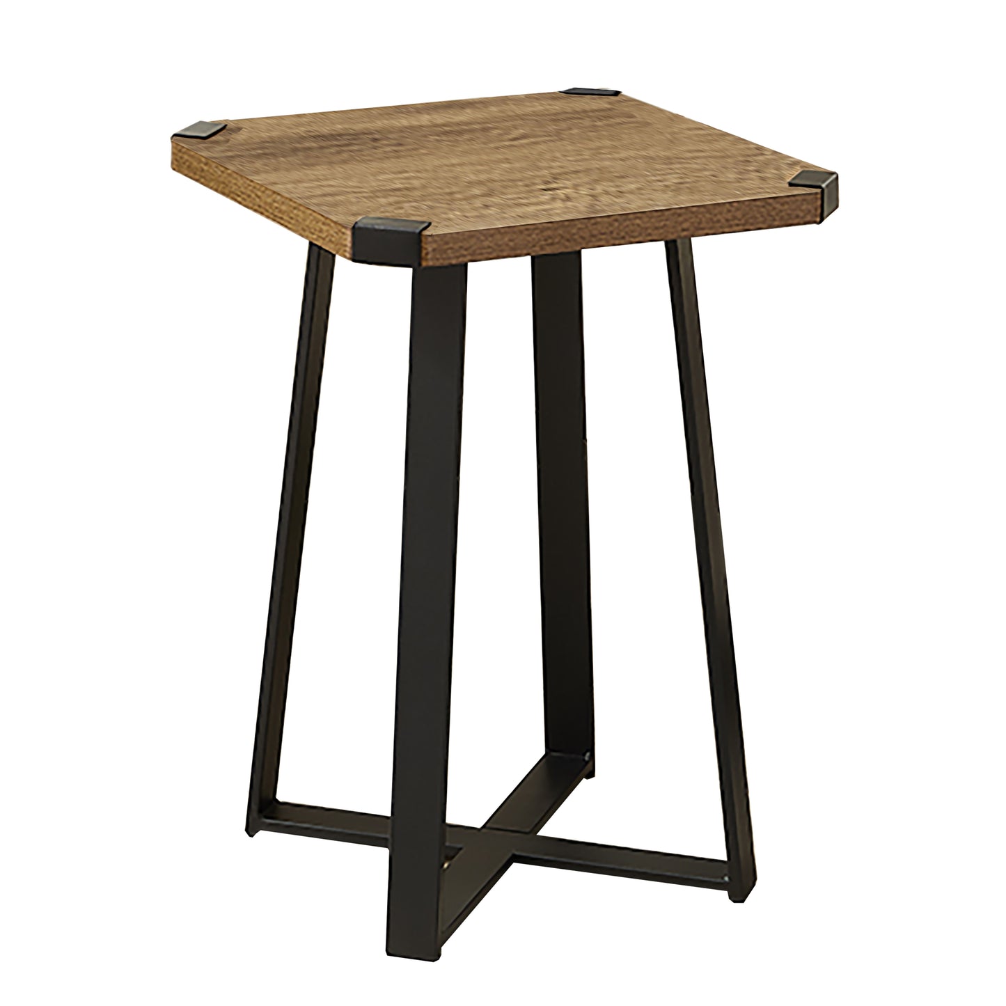 Criterion Capri Side Table 400mm Square Table, Black Metal Leg and Metal Highlights Dark Oak