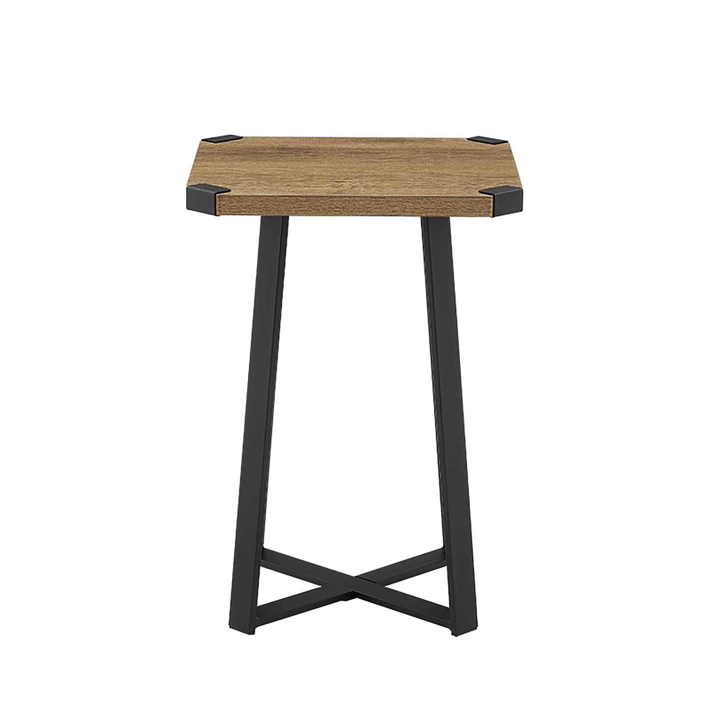 Criterion Capri Side Table 400mm Square Table, Black Metal Leg and Metal Highlights Dark Oak