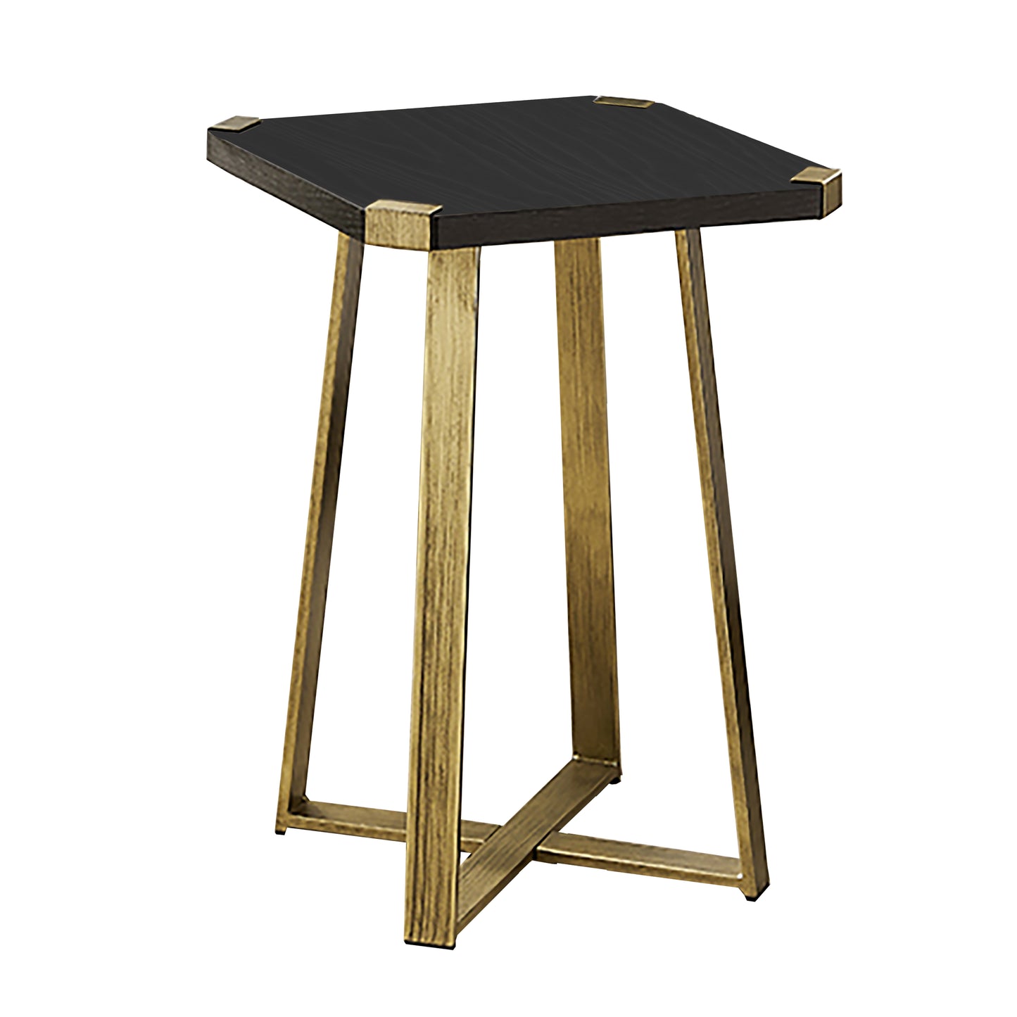 Criterion Capri Side Table 400mm Square Table, Gold Metal Leg and Metal Highlights Black Oak