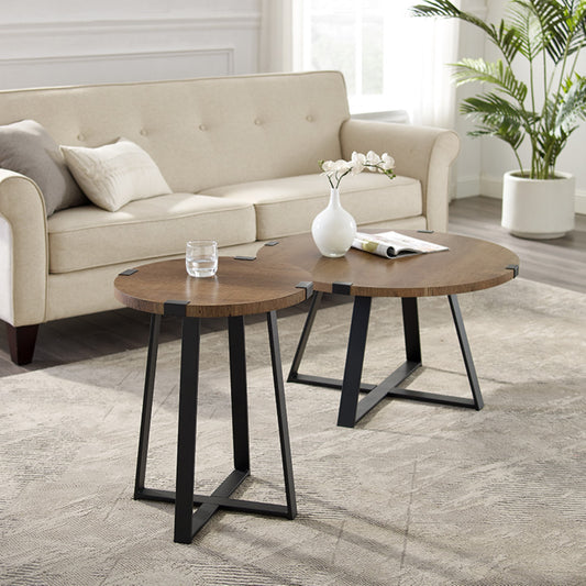 Criterion Capri End Table 445mm Round Table, Black Metal Leg and Metal Highlights Dark Oak