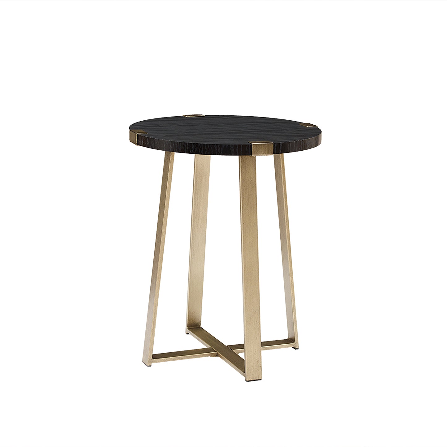 Criterion Capri End Table 445mm Round Table, Gold Metal Leg and Metal Highlights Black Oak