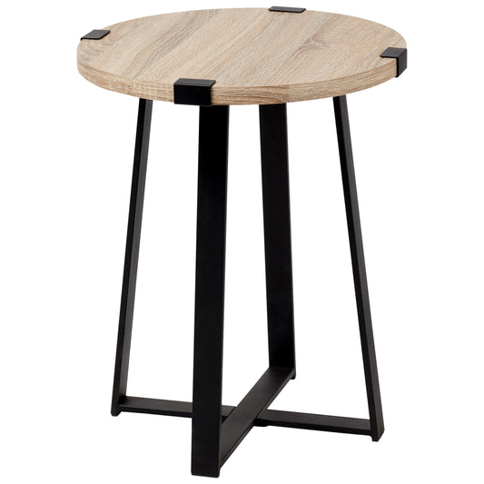 Criterion Capri End Table 445mm Round Table, Black Metal Leg and Metal Highlights Oak