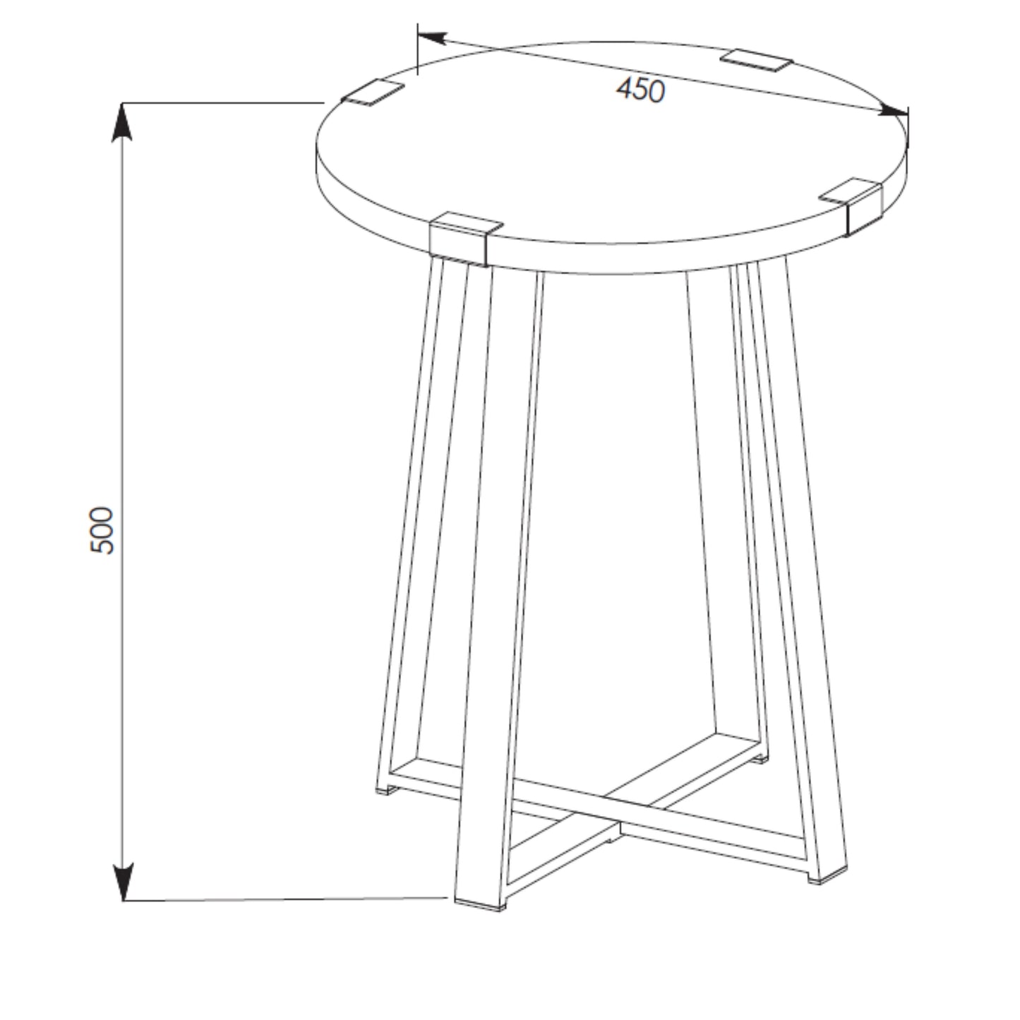 Criterion Capri End Table 445mm Round Table, Black Metal Leg and Metal Highlights Oak