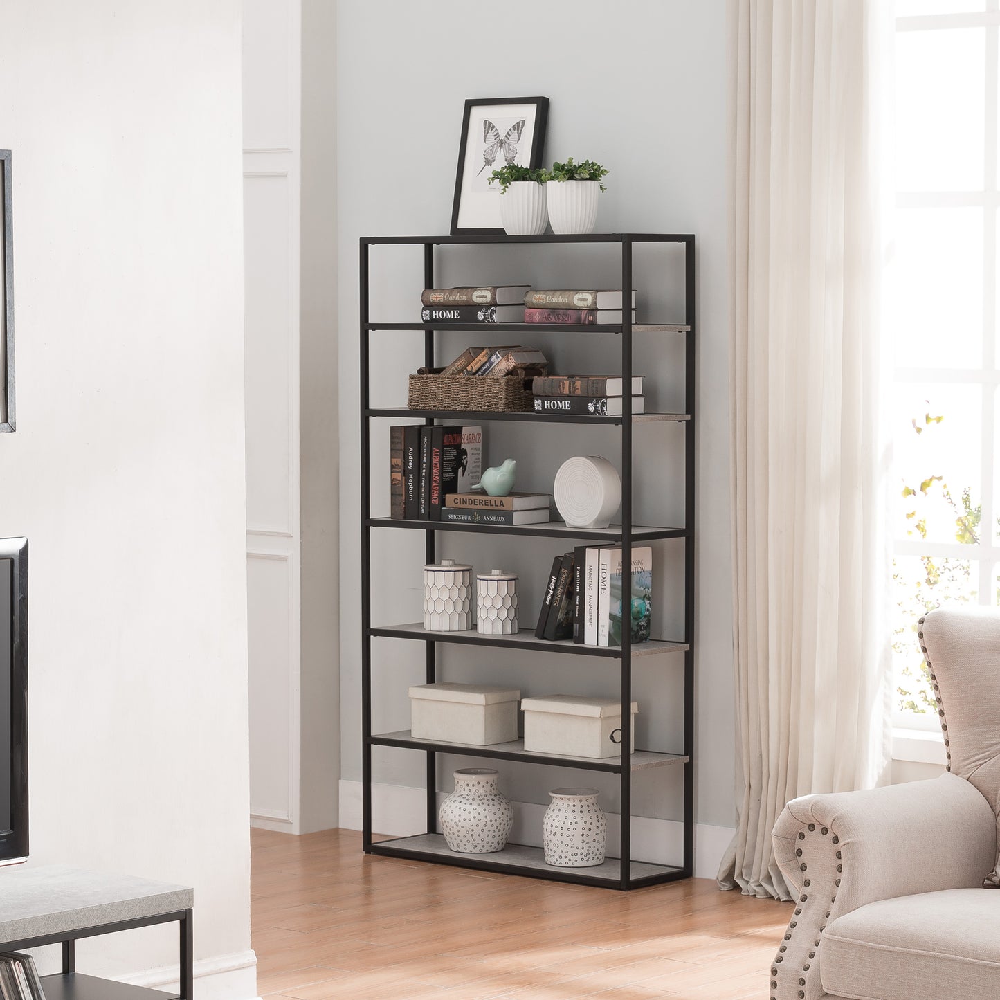 Criterion Chryzler Bookcase 1000mm Metal Frame Cement Look